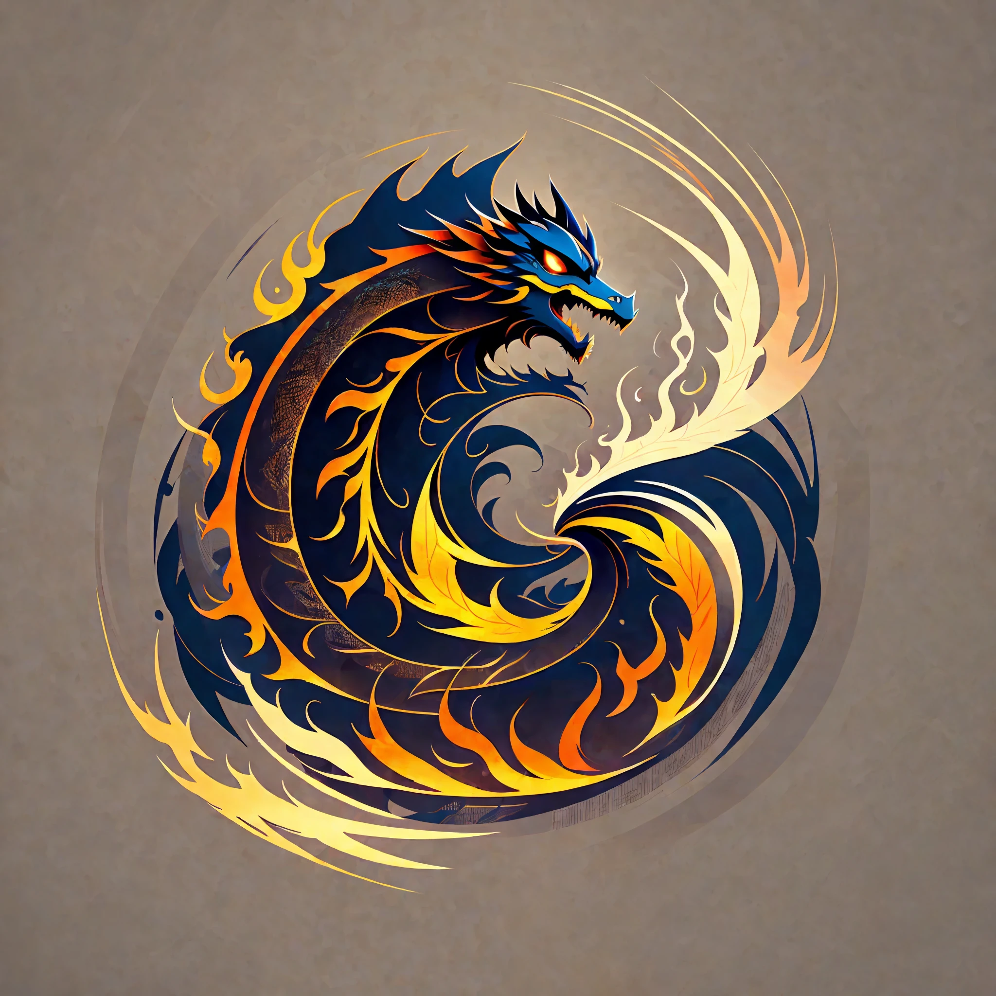 Logo design, (shape with capital F), UI interface wrapped by dragon releasing flames --auto --s2