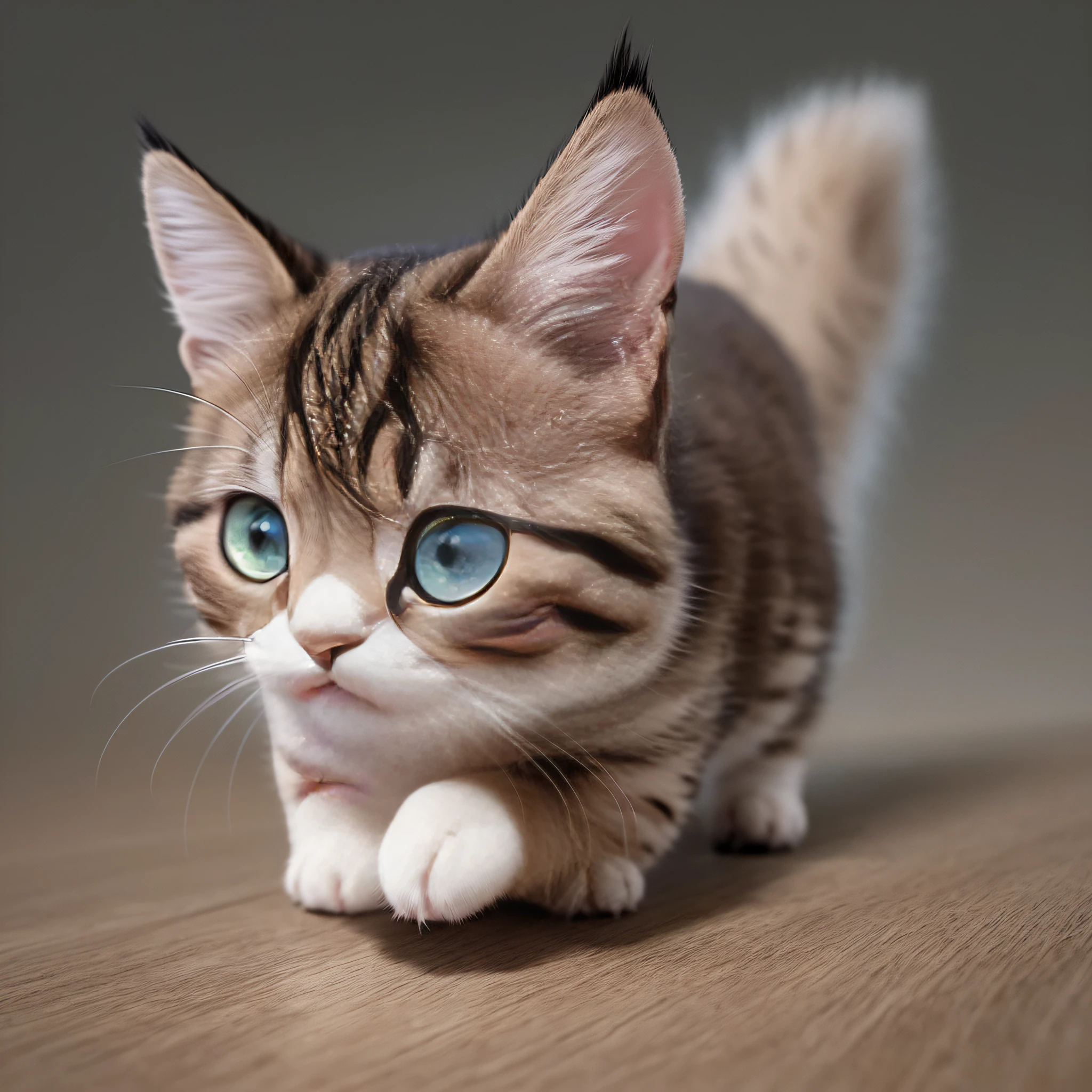 cute tiny hyper realistic American Bobtail Cat breed running, Anime full chibi body, fluffy, chibi, adorable, logo design, cartoon, cinematic lighting effect, charming, 3D vector art, cute and quirky, fantasy art, bokeh, hand-drawn, digital painting, soft lighting, isometric style, 4K resolution, photorealistic rendering, highly detailed clean, vector image, photorealistic masterpiece, professional photography, simple space backdrop, flat white background, isometric, vibrant vector