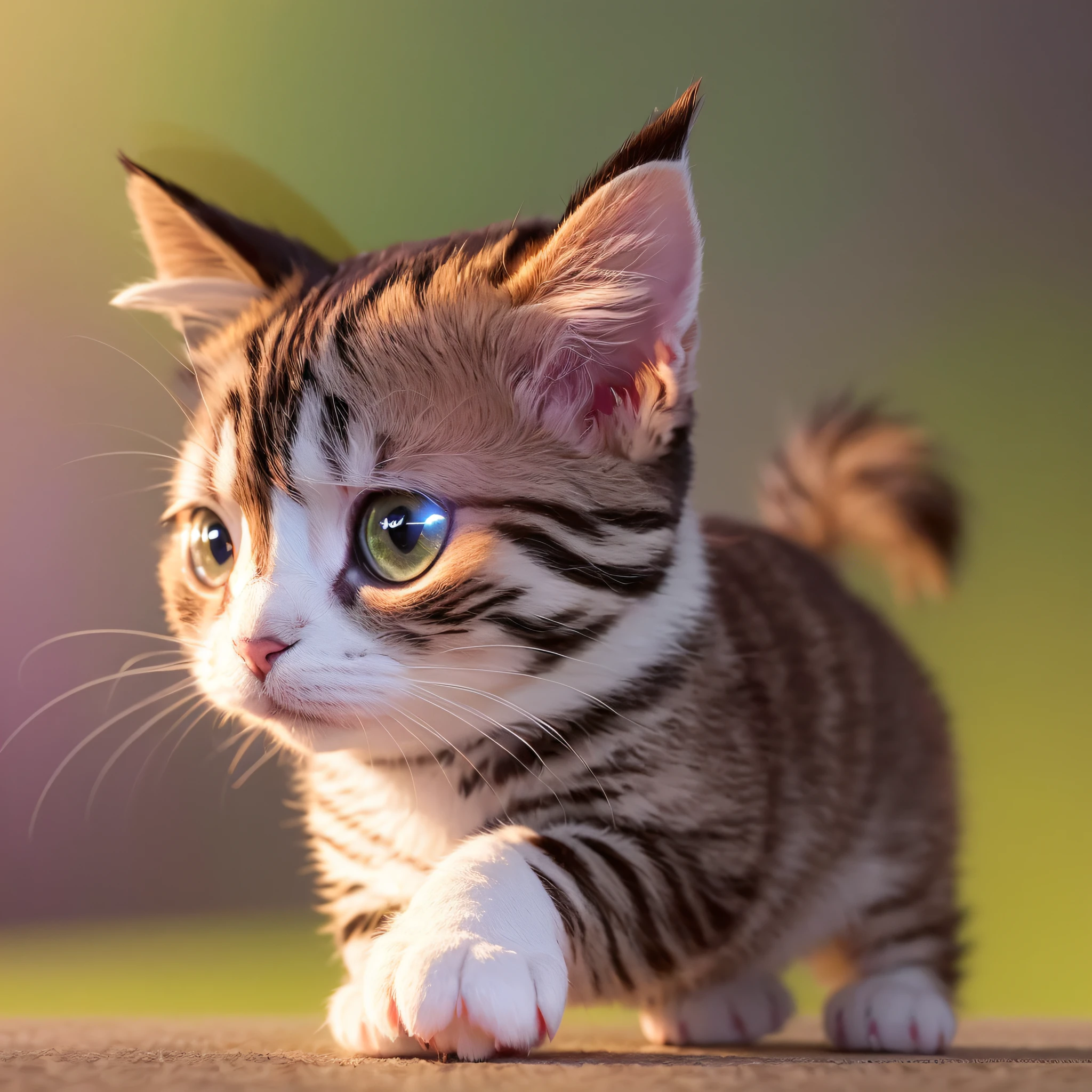 cute tiny hyper realistic American Bobtail Cat breed running, Anime full chibi body, fluffy, chibi, adorable, logo design, cartoon, cinematic lighting effect, charming, 3D vector art, cute and quirky, fantasy art, bokeh, hand-drawn, digital painting, soft lighting, isometric style, 4K resolution, photorealistic rendering, highly detailed clean, vector image, photorealistic masterpiece, professional photography, simple space backdrop, flat white background, isometric, vibrant vector