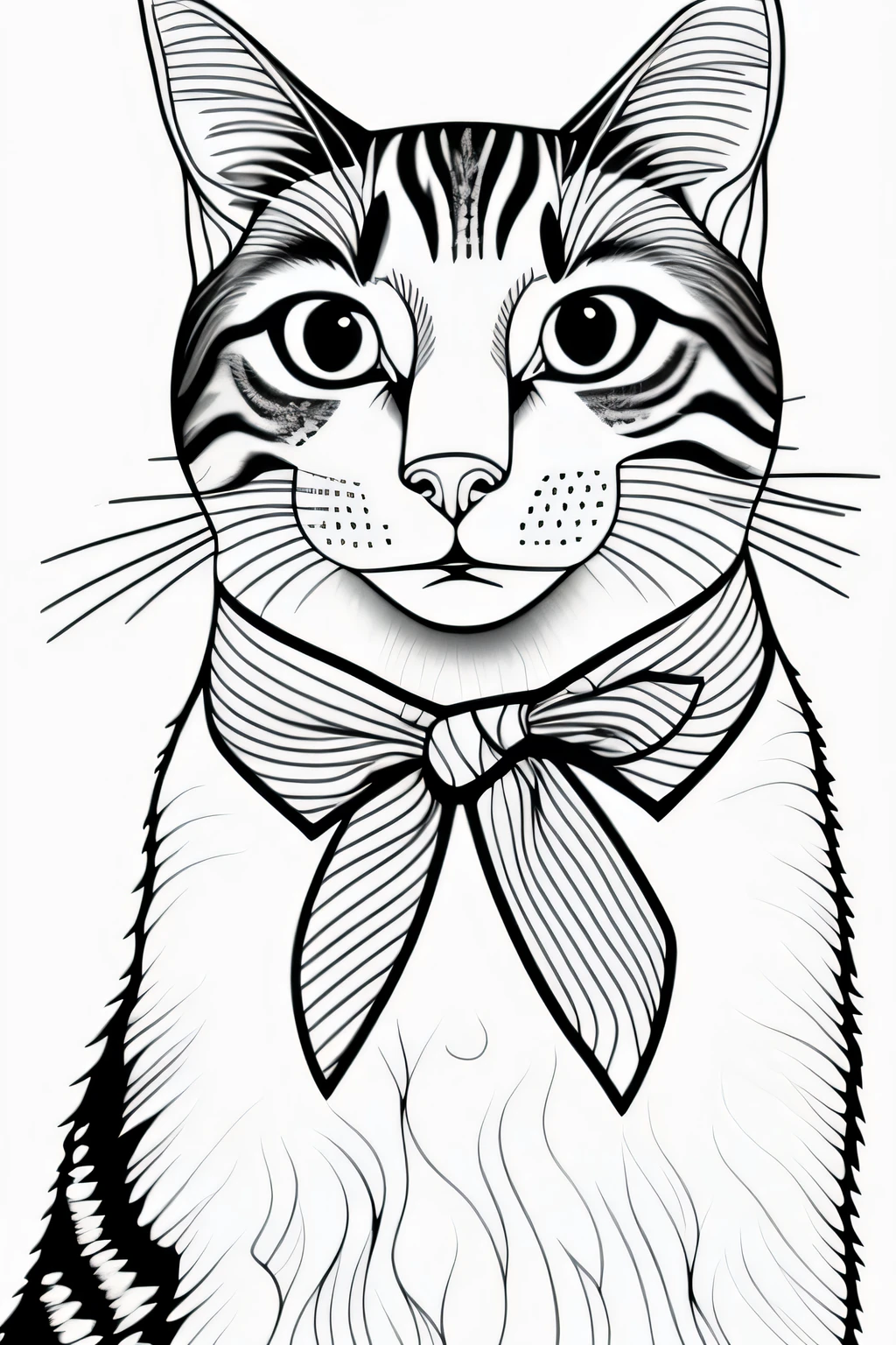 coloring page of a cat with necktie