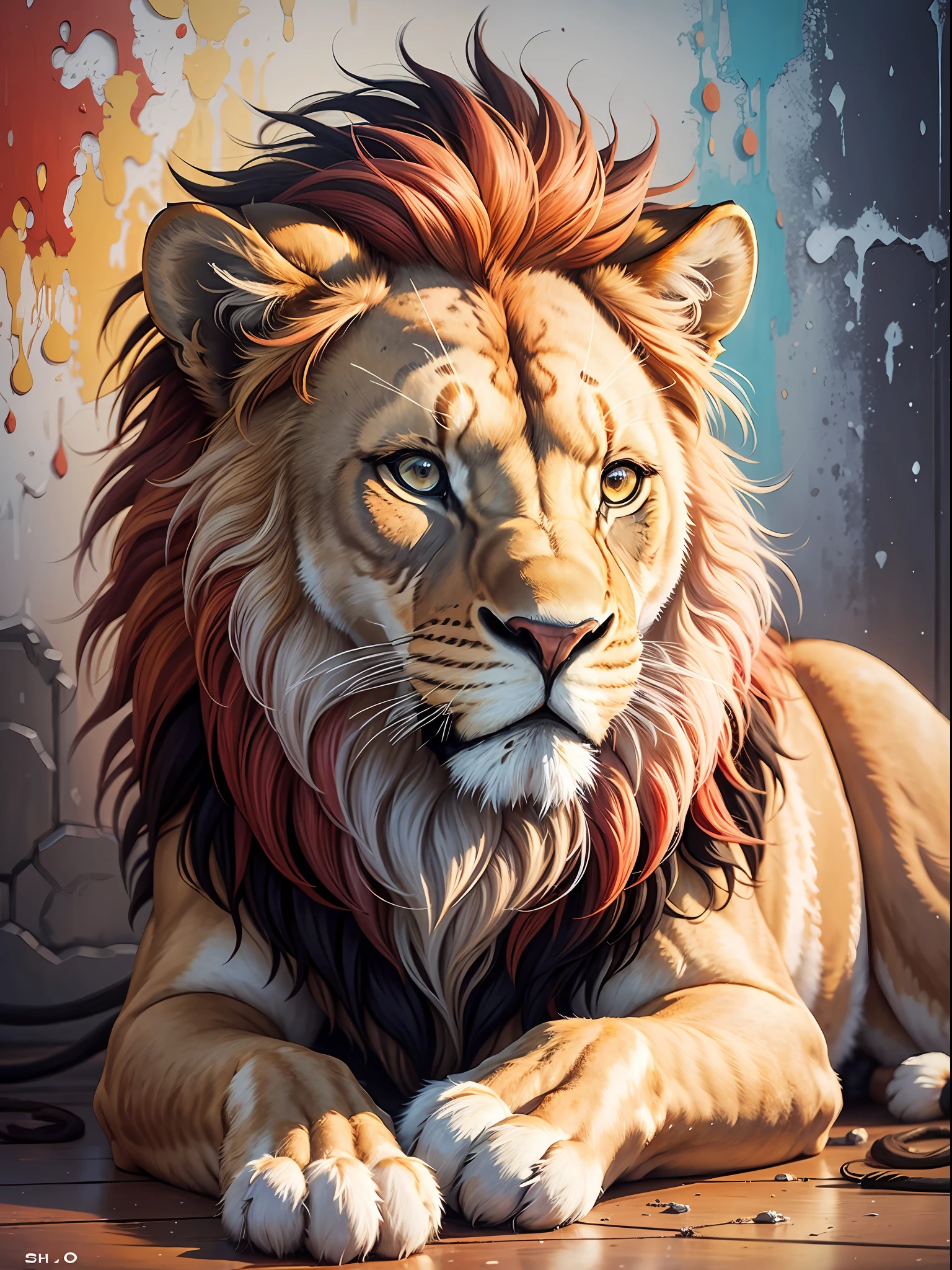 Oil painting of a colorful lion --auto --s2