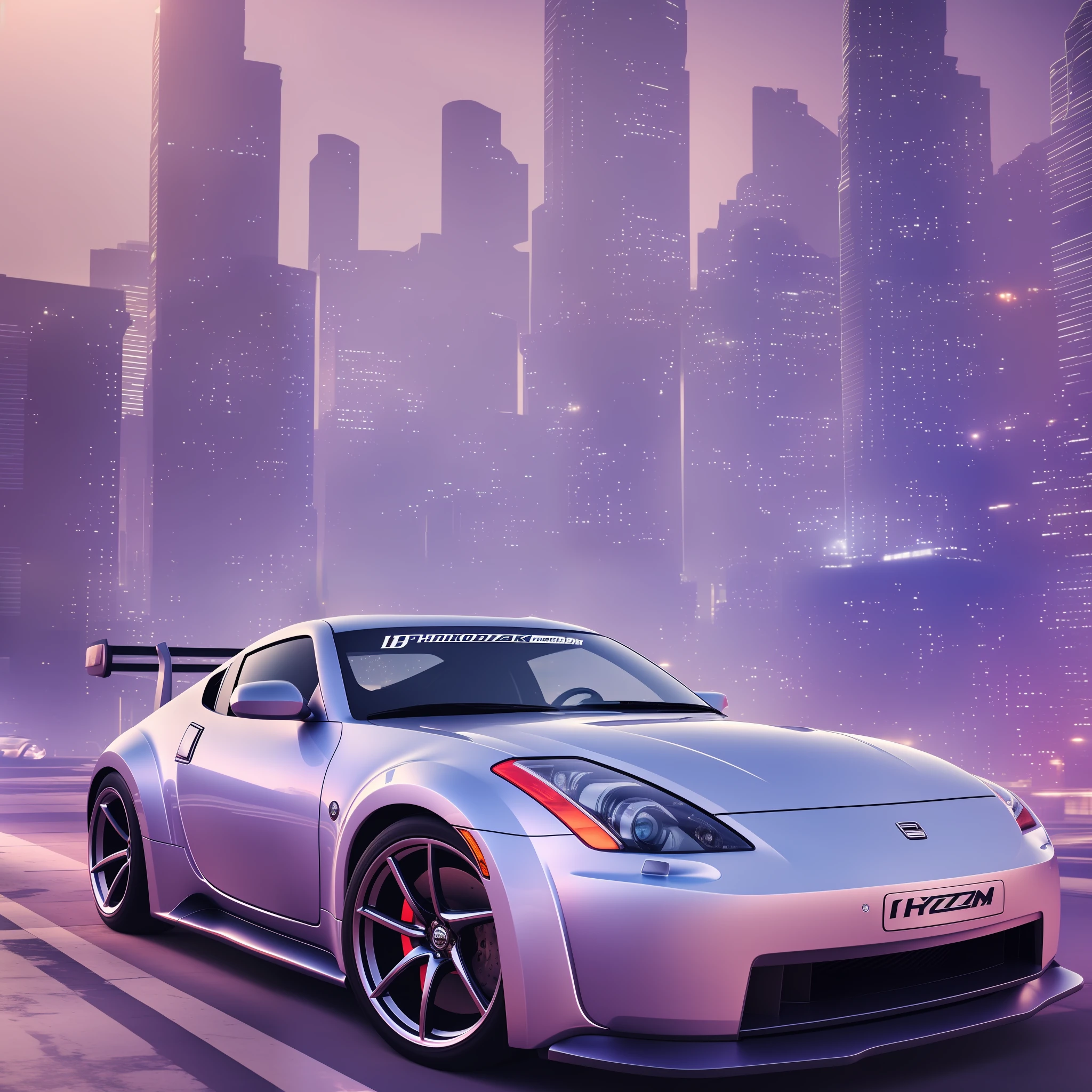 cyberpunk hypercars, soft colors, swirling color smoke, legend, cityscape, space, nissan 350z --auto --s2