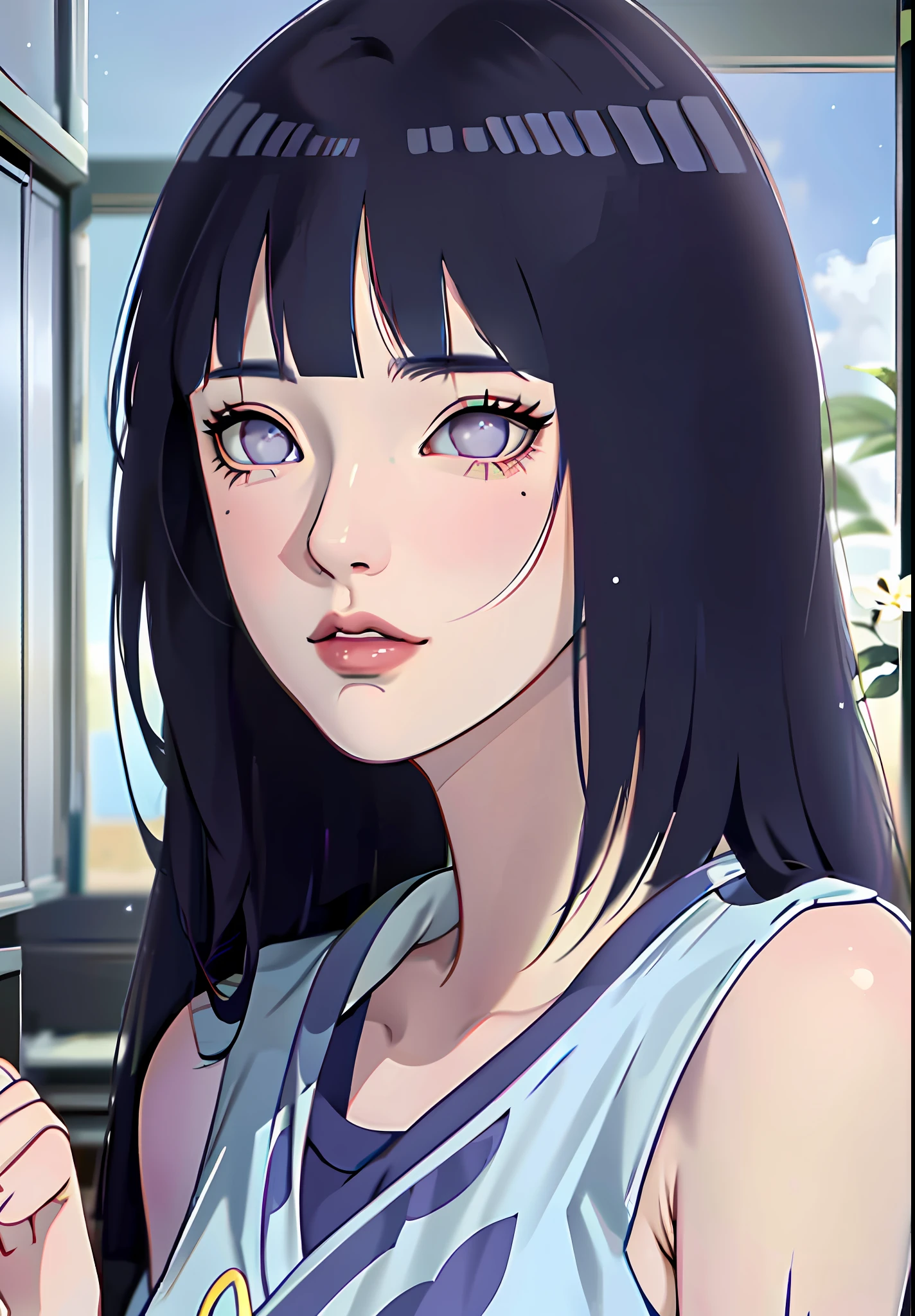 anime girl with dark blue hair wearing a blue dress, artwork in the style of guweiz, beautiful anime portrait, guweiz, beautiful anime girl, beautiful anime style, anime girl with dark blue hair, anime style. 8k, in the art style of bowater, beautiful digital illustration, beautiful character painting, stunning anime face portrait, ((blunt bangs)), purple eyes, flowers crown