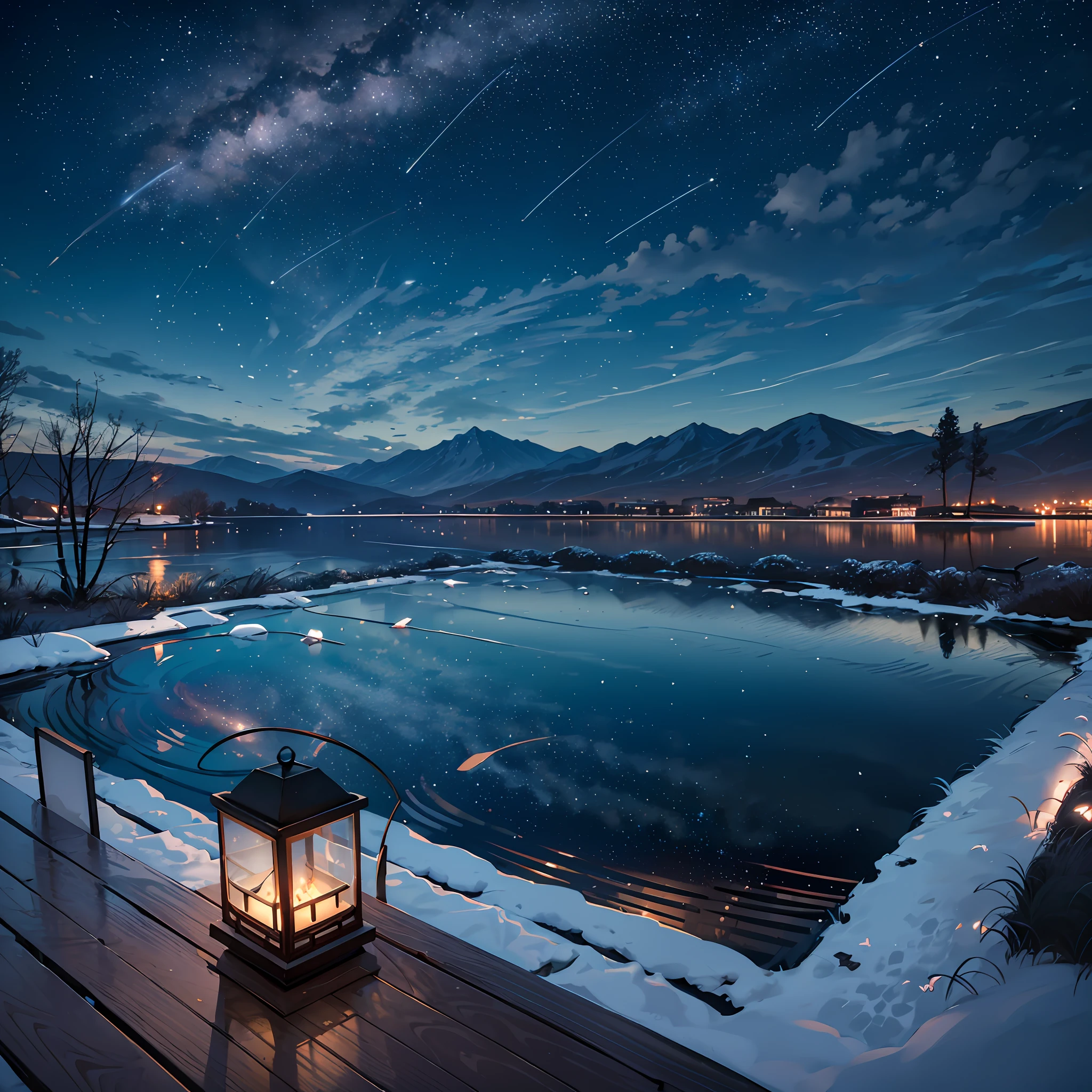 Expansive Sky: Showcase the vastness of the night sky, allowing the stars and shooting stars to occupy a significant portion of the composition.
Dynamic Shooting Stars: Capture the movement and energy of the shooting stars as they streak across the sky, creating a sense of motion and wonder.
Serene Landscape: Consider adding a tranquil landscape, such as distant mountains or a calm body of water, to enhance the sense of peace and serenity. --auto --s2