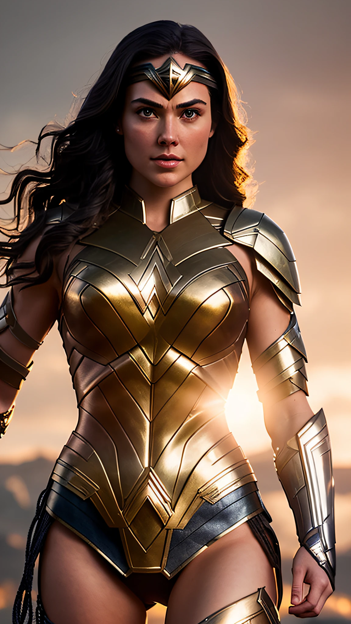 Cinematic soft lighting illuminates a stunningly detailed and ultra-realistic Wonder Woman futuristic armor that is trending on ArtStation. Octane is the perfect tool to capture the softest details of this 16k photography masterpiece