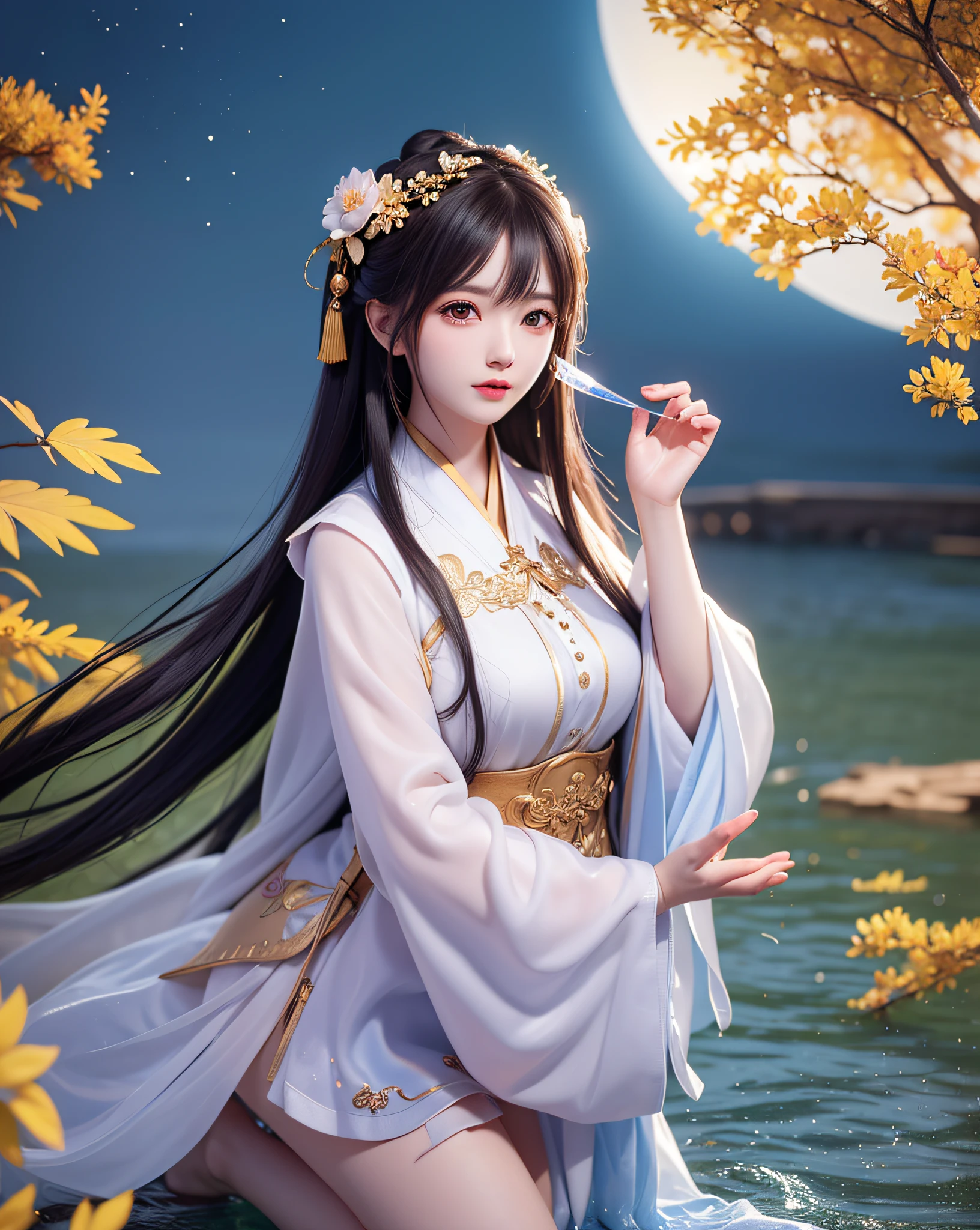 (8k, RAW photo:1.2), best quality, ultra high res,dramatic angle,(fluttered detailed color splashs), (illustration),(((1 girl))),(long hair),(rain:0.9), (头饰:1.4),少女身边有一座古宫,汉服,(重点),彩色水墨画,(泼彩),泼彩,(((colorful))),(素描:0.8) , Masterpiece, best quality, beautiful painted, highly detailed,(denoising:0.6),[splash ink],((ink refraction)), (beautiful detailed sky),moon,highly,detaild,(masterpiece, best quality, extremely detailed） CG unity 8k壁纸，杰作，最好的质量，超详细），（石蒜），