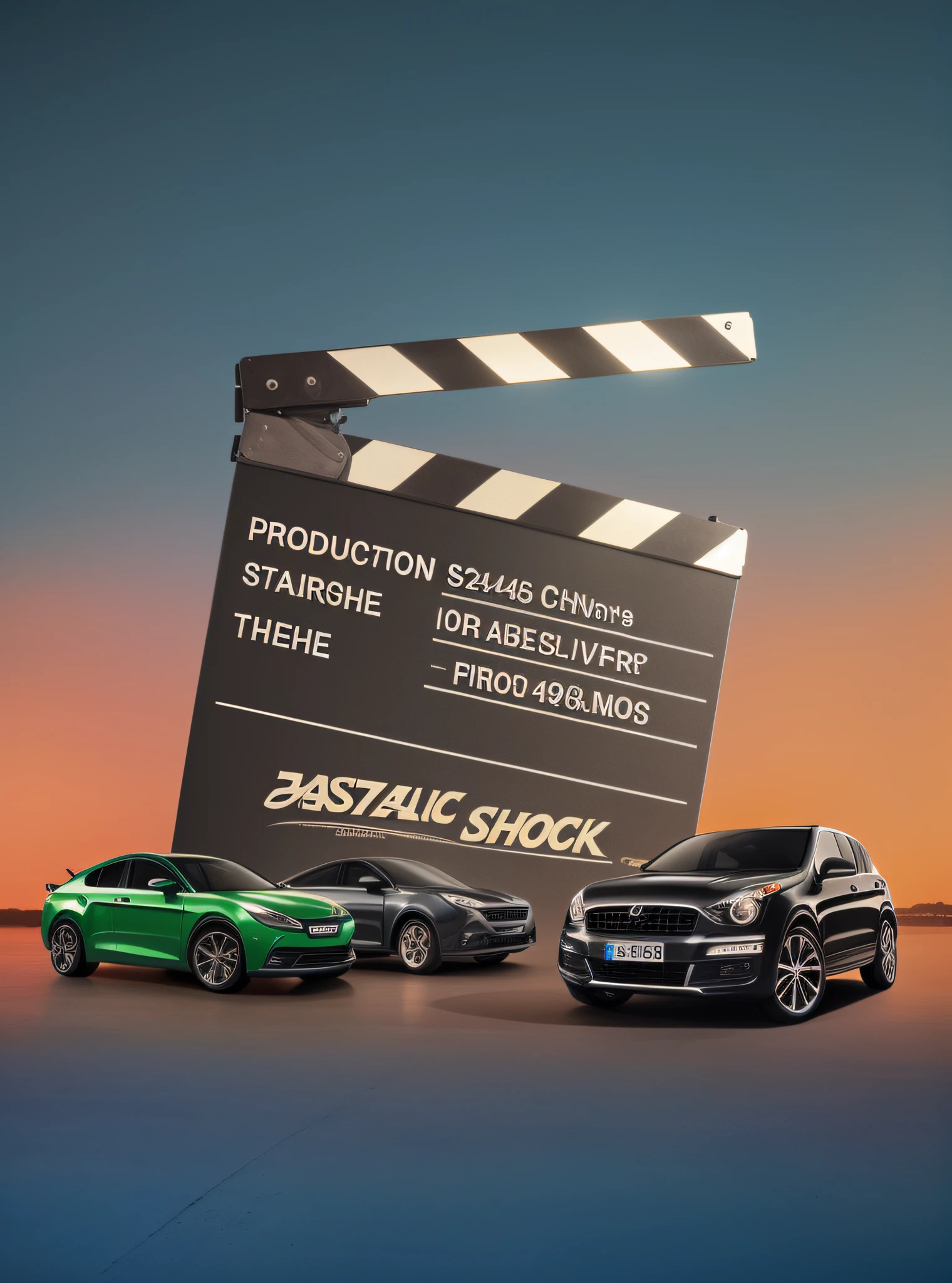 arafed image of a car and a car with a clapper board, cinematic shoot, commercial shot, establishing shot, real shot, footage, production photo, action scene, dynamic shot, behind the scenes, cinematic photoshooting, environmental shot, photoshoot, 2 d cg, cinematic action scene, cinematic opening shot, cinematic studio shot, tv commercial, photo shoot --auto --s2