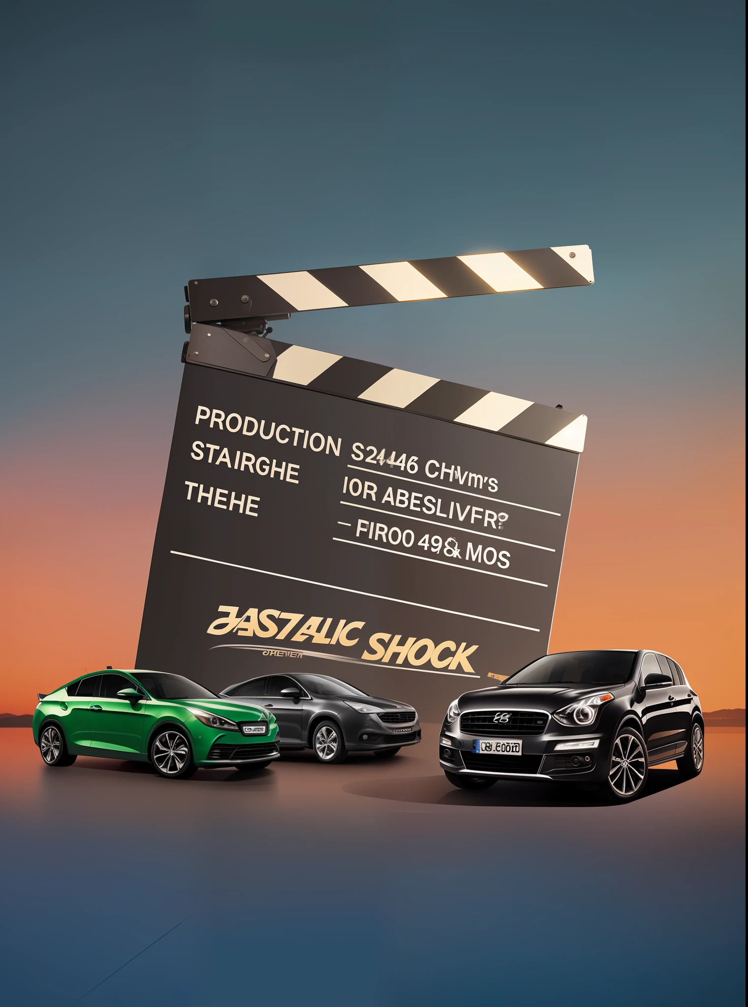 arafed image of a car and a car with a clapper board, cinematic shoot, commercial shot, establishing shot, real shot, footage, production photo, action scene, dynamic shot, behind the scenes, cinematic photoshooting, environmental shot, photoshoot, 2 d cg, cinematic action scene, cinematic opening shot, cinematic studio shot, tv commercial, photo shoot --auto --s2
