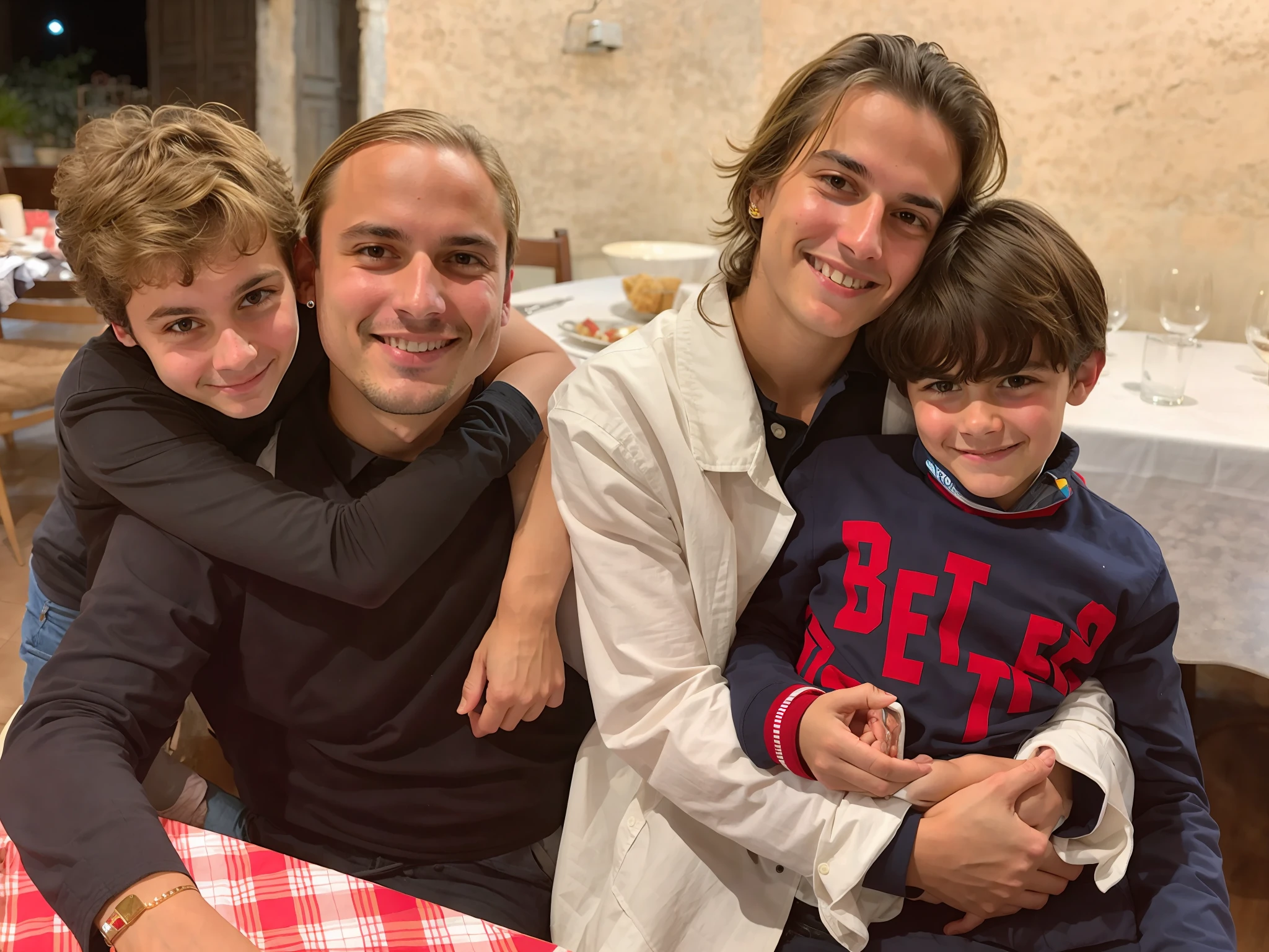 there is a man and two women and a boy sitting at a table, happy family, giorgia meloni, by Fede Galizia, by Federico Zuccari, family dinner, by Nándor Katona, by Matteo Pérez, by Romain brook, by Joseph Pisani, by Luis Molinari, by Francesco Raibolini, simone graci