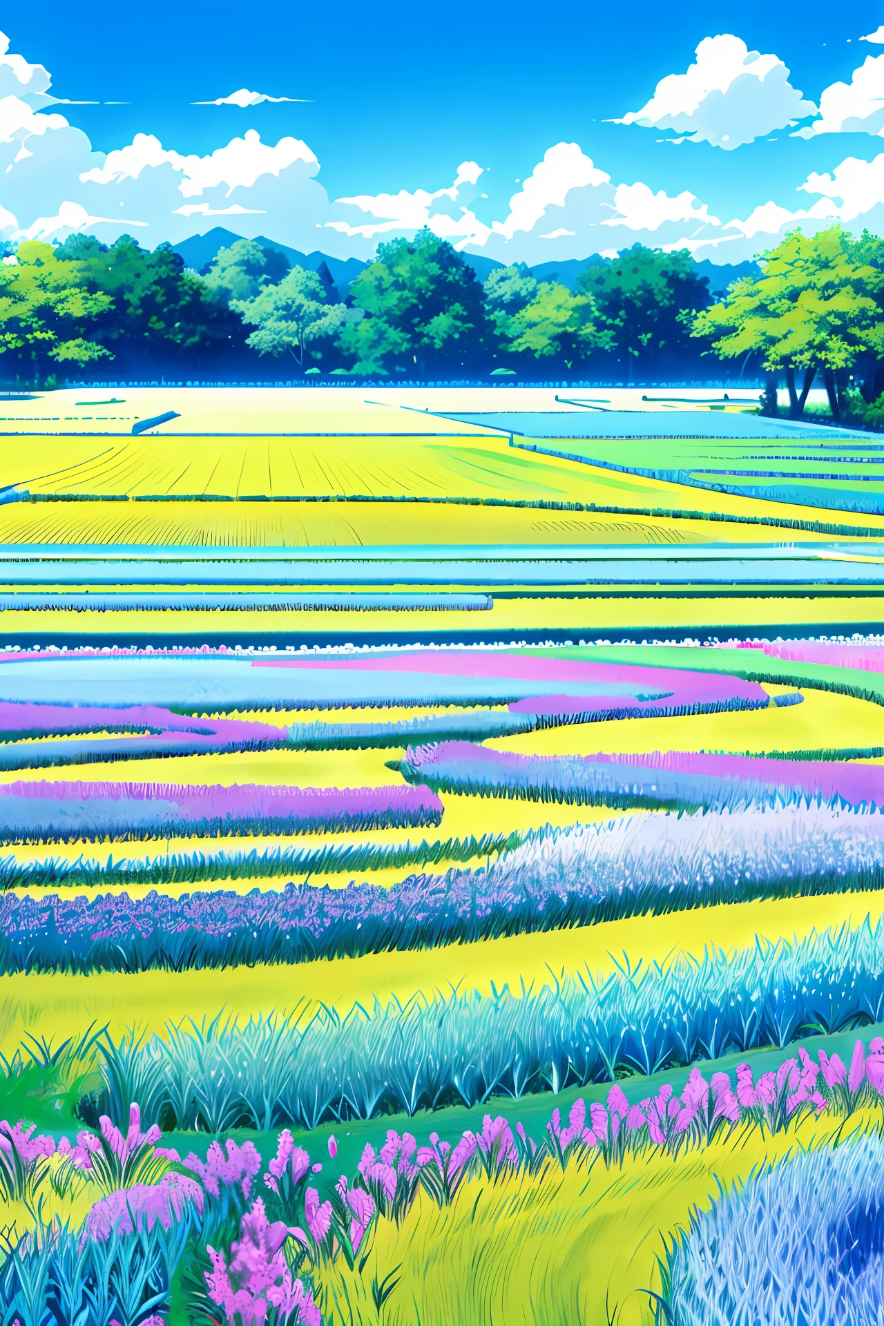 Blue sky and white clouds, beautiful rice field circle