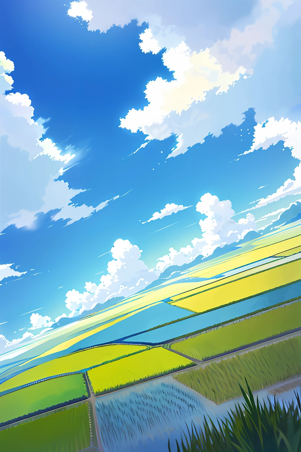 Blue sky and white clouds, beautiful rice field circle
