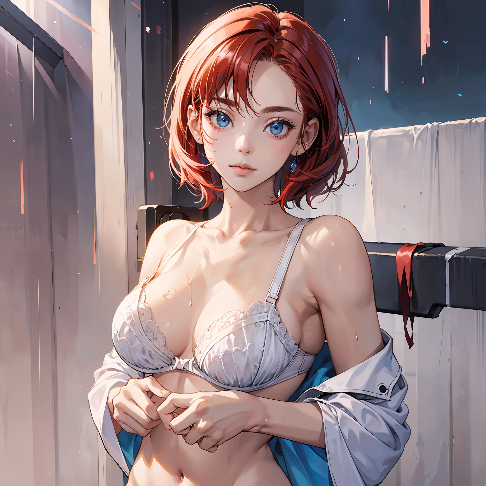woman, with nano micro thin translucent bra
my torn and falling to her shoulders, her hands holding the bra, posing, blue-eyed, red-haired, white, nano nano panties extra thin translucent 1.55 tall 18 years thin, with American standard body, rain wet body, with real features
This content may violate our content policy. If you believe this to be in error, please submit your --auto --s2