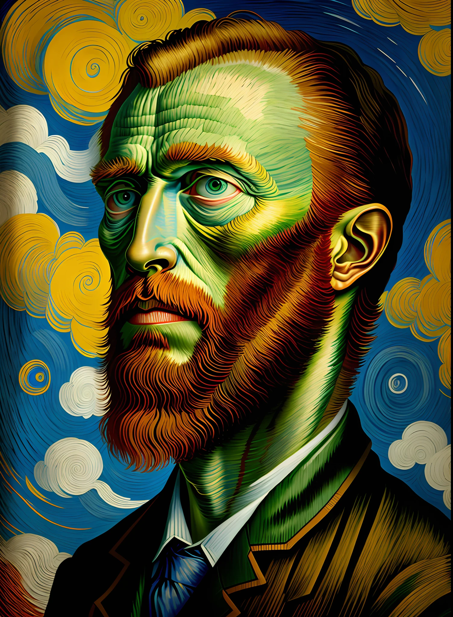 Complete reproduction of Van Gogh style, Van Gogh Head, in a Van Gogh-inspired oil painting