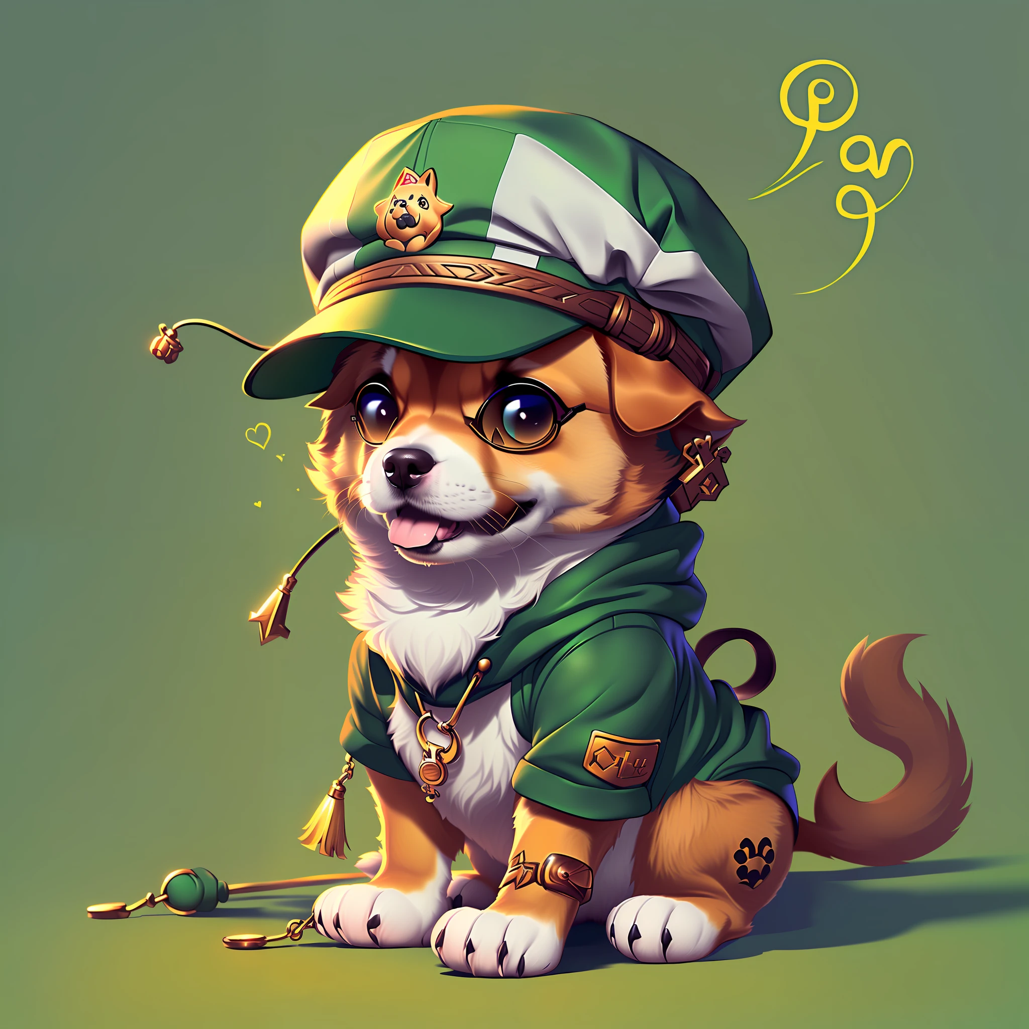 Cartoon dog wearing a black cap for back and stylish glasses sitting on the floor, adorable digital painting, cute detailed digital art, cute digital art, anthropomorphic shiba inu, fursona art, commission for high res, beautiful detailed art, beautiful art, highly detailed digital painting, wojtek fus, render dog, cute corgi, isometric 3d costume cute dog