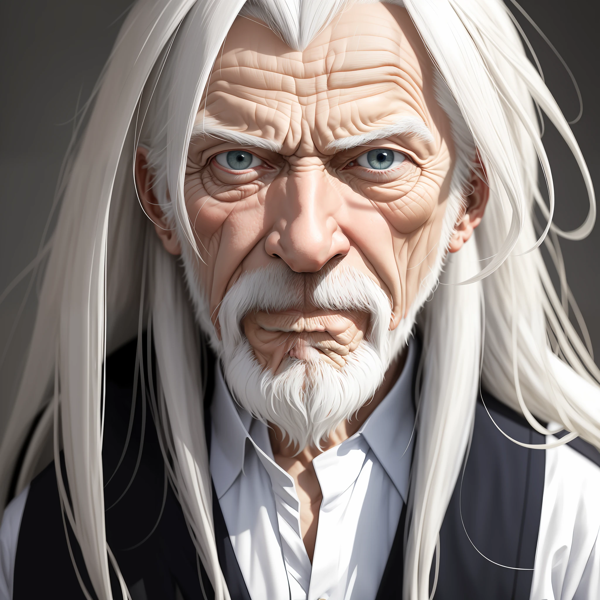 masterpiece, balance, short old man, long white hair, mature male, eye focus, ((best quality)), storage, male_focus, (((masterpiece))), sharp focus, ((solo))