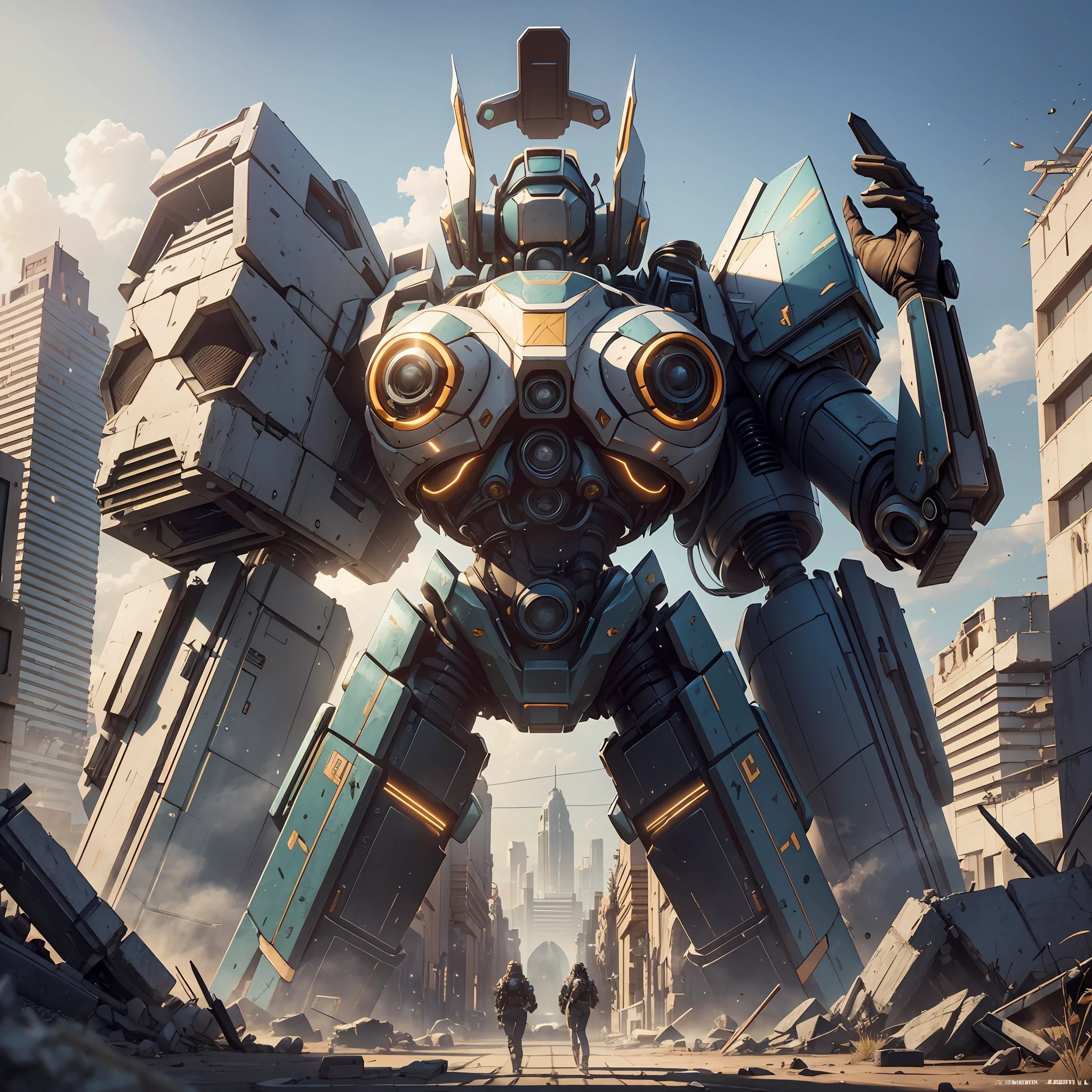 ((Best quality)), ((masterpiece)), (highly detailed:1.3), 3D,Shitu-mecha, beautiful cyberpunk women with her mecha in the ruins of city from a forgoten war, ancient technology,HDR (High Dynamic Range),Ray Tracing,NVIDIA RTX,Super-Resolution,Unreal 5,Subsurface scattering,PBR Texturing,Post-processing,Anisotropic Filtering,Depth-of-field,Maximum clarity and sharpness,Multi-layered textures,Albedo and Specular maps,Surface shading,Accurate simulation of light-material interaction,Perfect proportions,Octane Render,Two-tone lighting,Low ISO,White balance,Rule of thirds,Wide aperature,8K RAW,Efficient Sub-Pixel,sub-pixel convolution,luminescent particles,light scattering,Tyndall effect --auto --s2