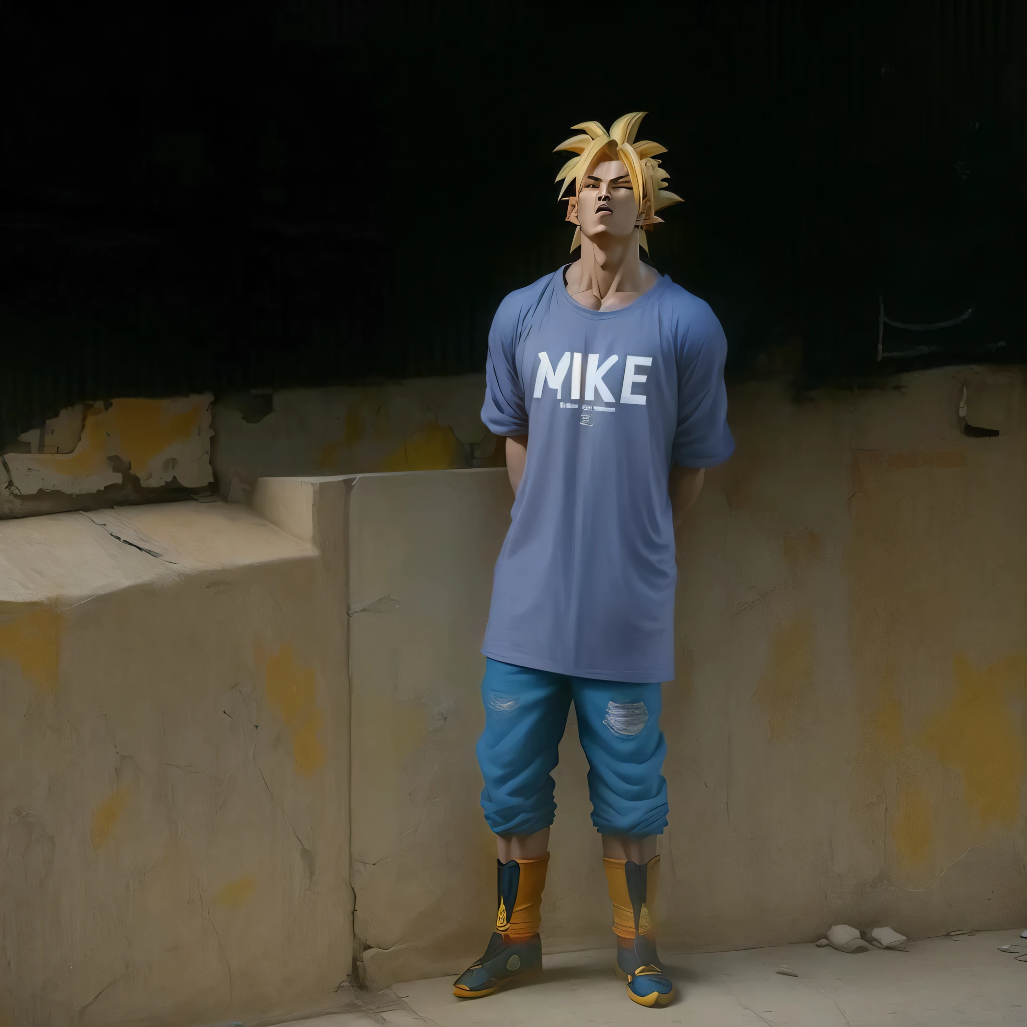 Masterpiece, best quality, Goku, super saiyan, yellow hair, in a favela in Brazil