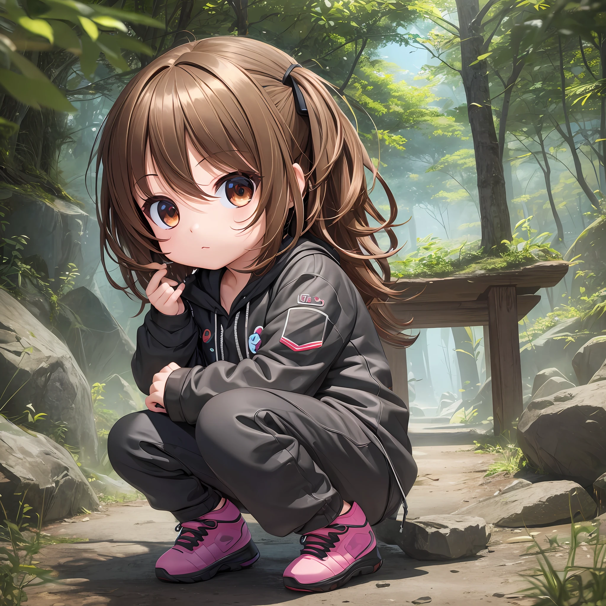 10k Ultra HD Vivid Colors Ultra Cinematic Masterpiece, Digital Art Baby Chibi Style, One Girl, Full Body Big Head, Chinese, Light Brown Eyes, Rock Clothes --auto --s2