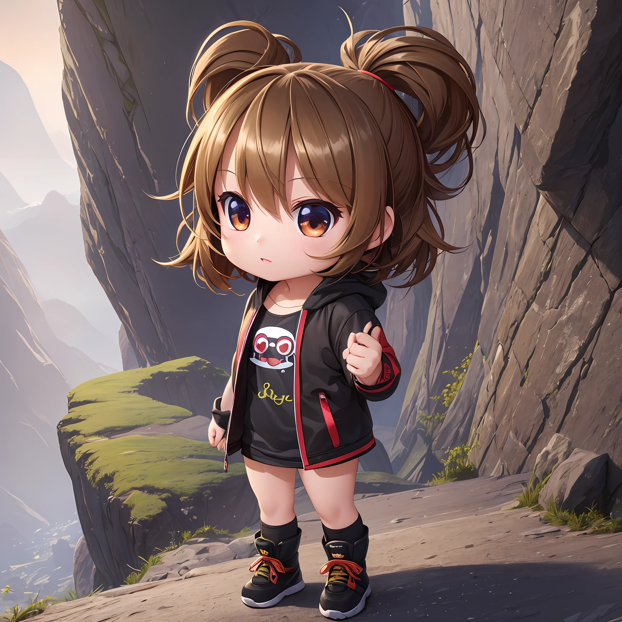 10k Ultra HD Vivid Colors Ultra Cinematic Masterpiece, Digital Art Baby Chibi Style, One Girl, Full Body Big Head, Chinese, Light Brown Eyes, Rock Clothes --auto --s2