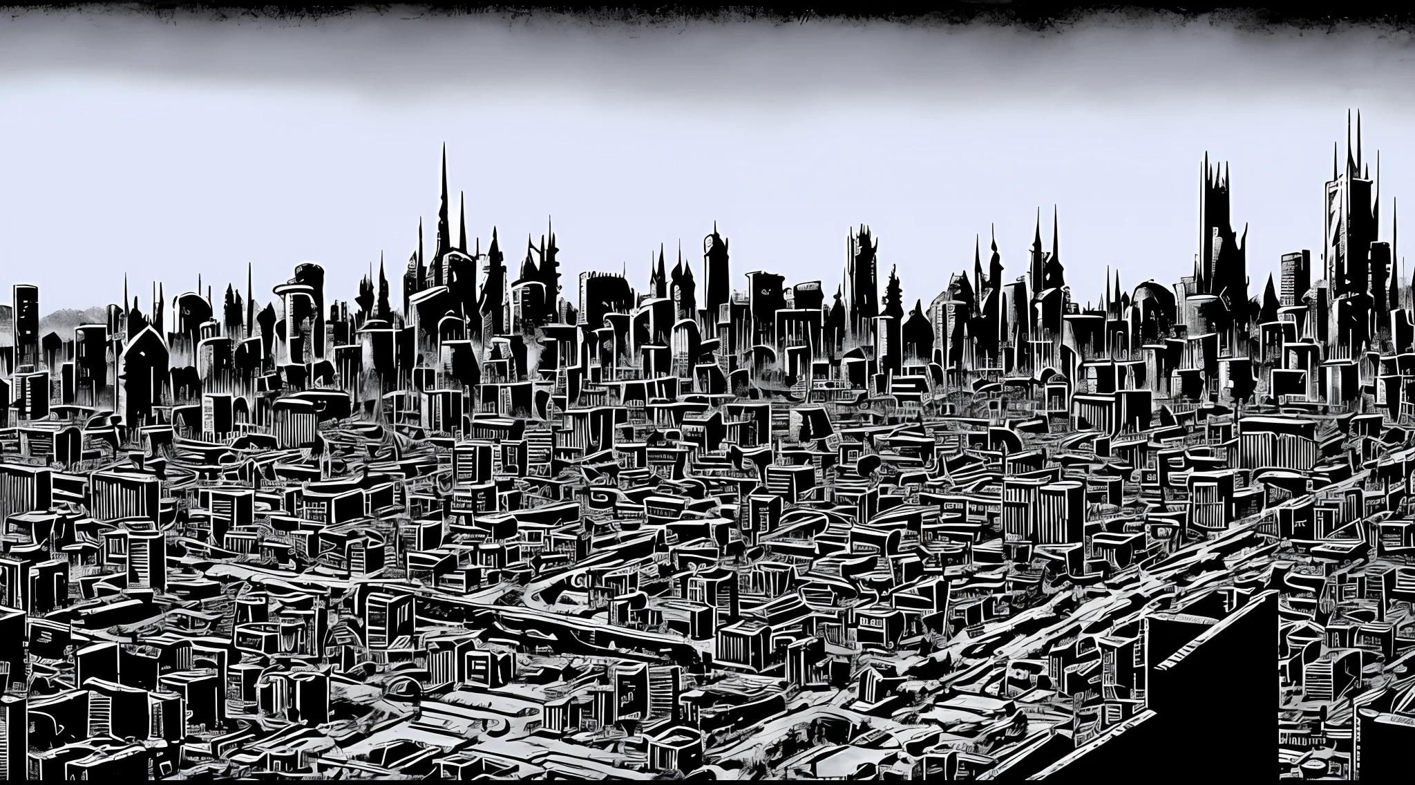 PBOldRifRPGStyle a Warhammer 40k cityscape, hive city