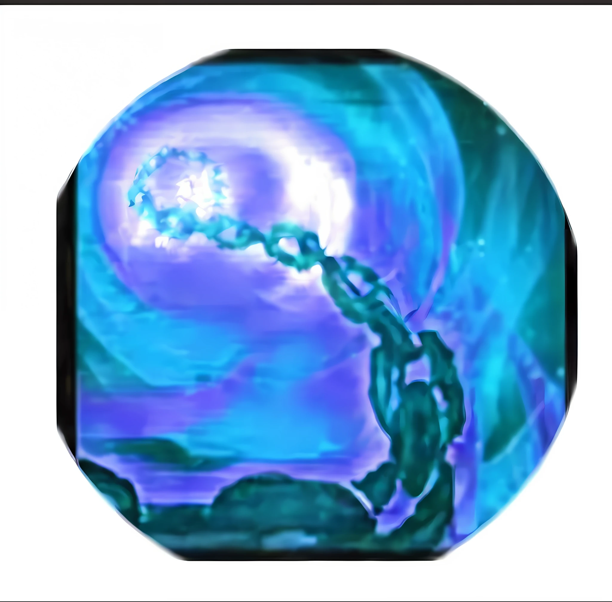 a close up of a person holding a chain with a light in the background, ability image, the orb of time, blue fire powers, orb of agamento, lightning mage spell icon, twisted energy flow, this character has cryokinesis, the orb of truth, heavy jpeg artifact blurry, mana flowing around it, portal into anotheer dimension