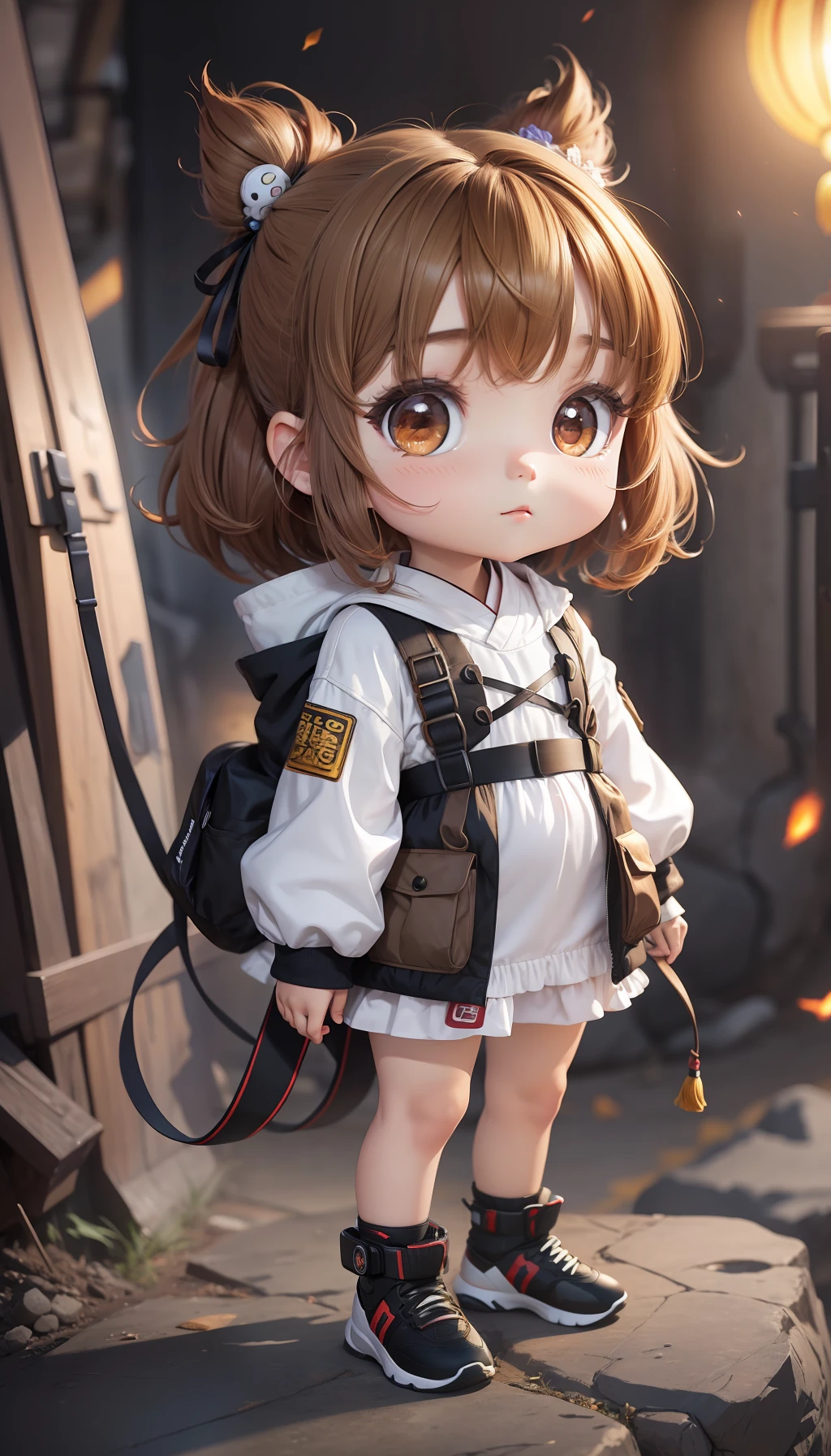 10k Ultra HD Vivid Colors Ultra Cinematic Masterpiece, Digital Art Baby Chibi Style, One Girl, Full Body Big Head, Chinese, Light Brown Eyes, Rock Clothes --auto --s2