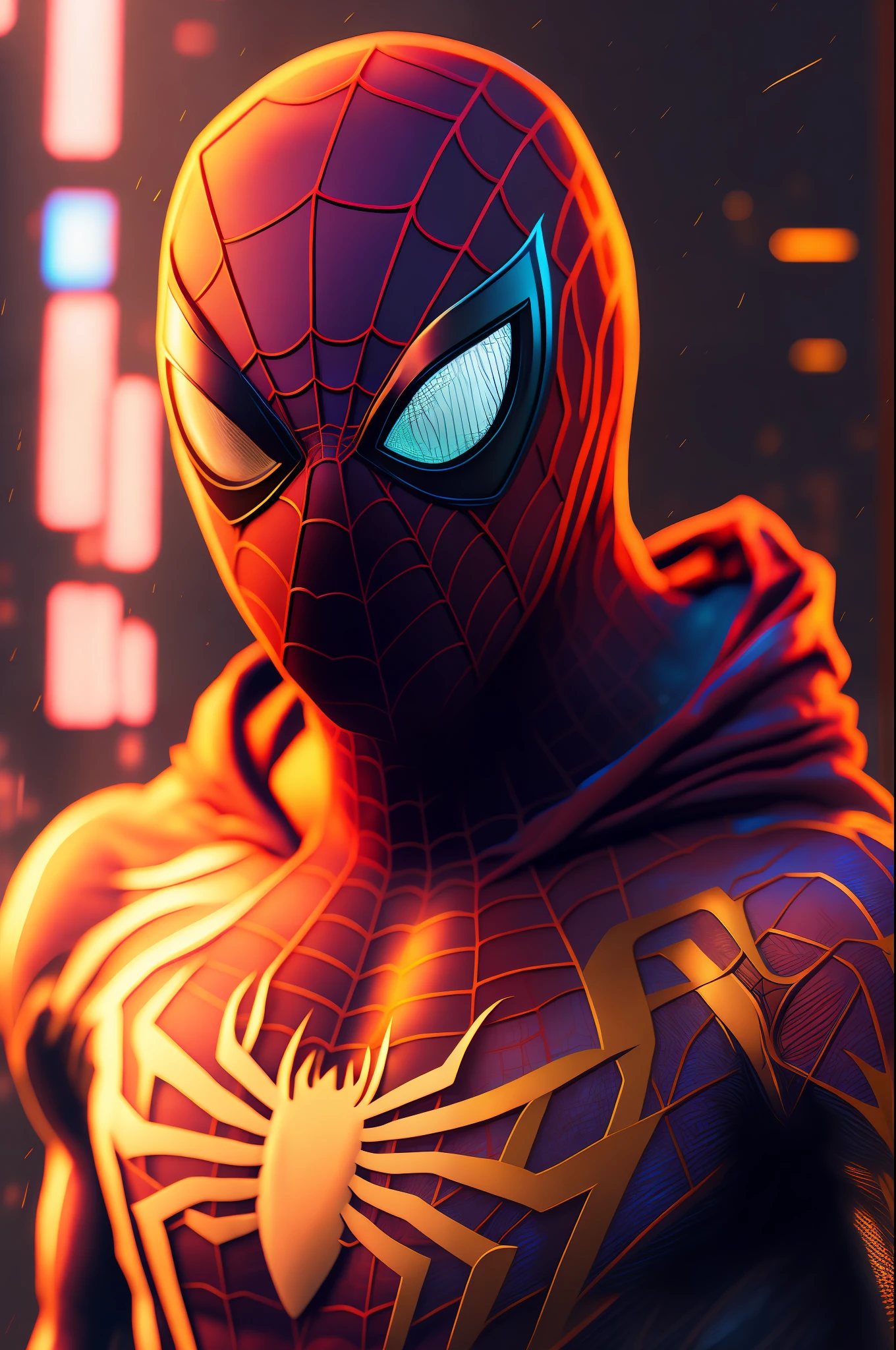 Spider-Man, Cyberpunk, Golden 8k.