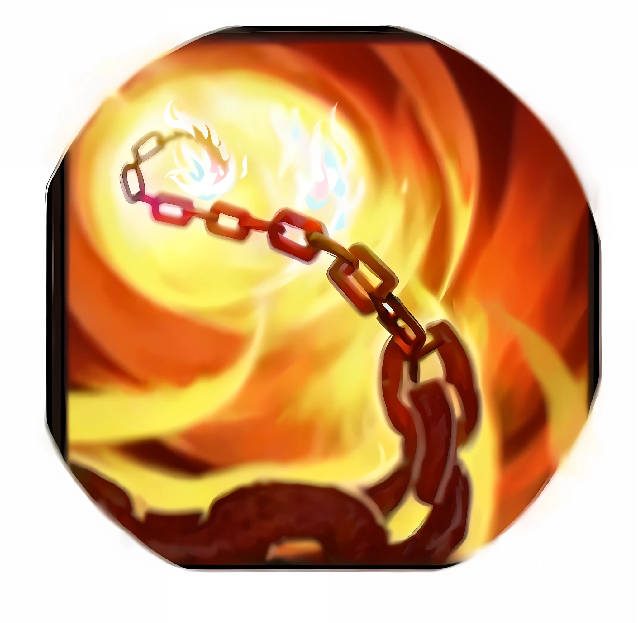 A close-up of a chain with Fire, Holy Fire Spell, Flame Serpent, Fire Flame Spin in the background, Holy Flame Crown Spell, Holy Flame Spell, Heavy JPEG Artifact Blur, Holy Chaos Engine, Large Chain, Thick Glow Chain, Fire Spell, Fire Summon Armor, Flame Dragon Serpent, Fire Arc