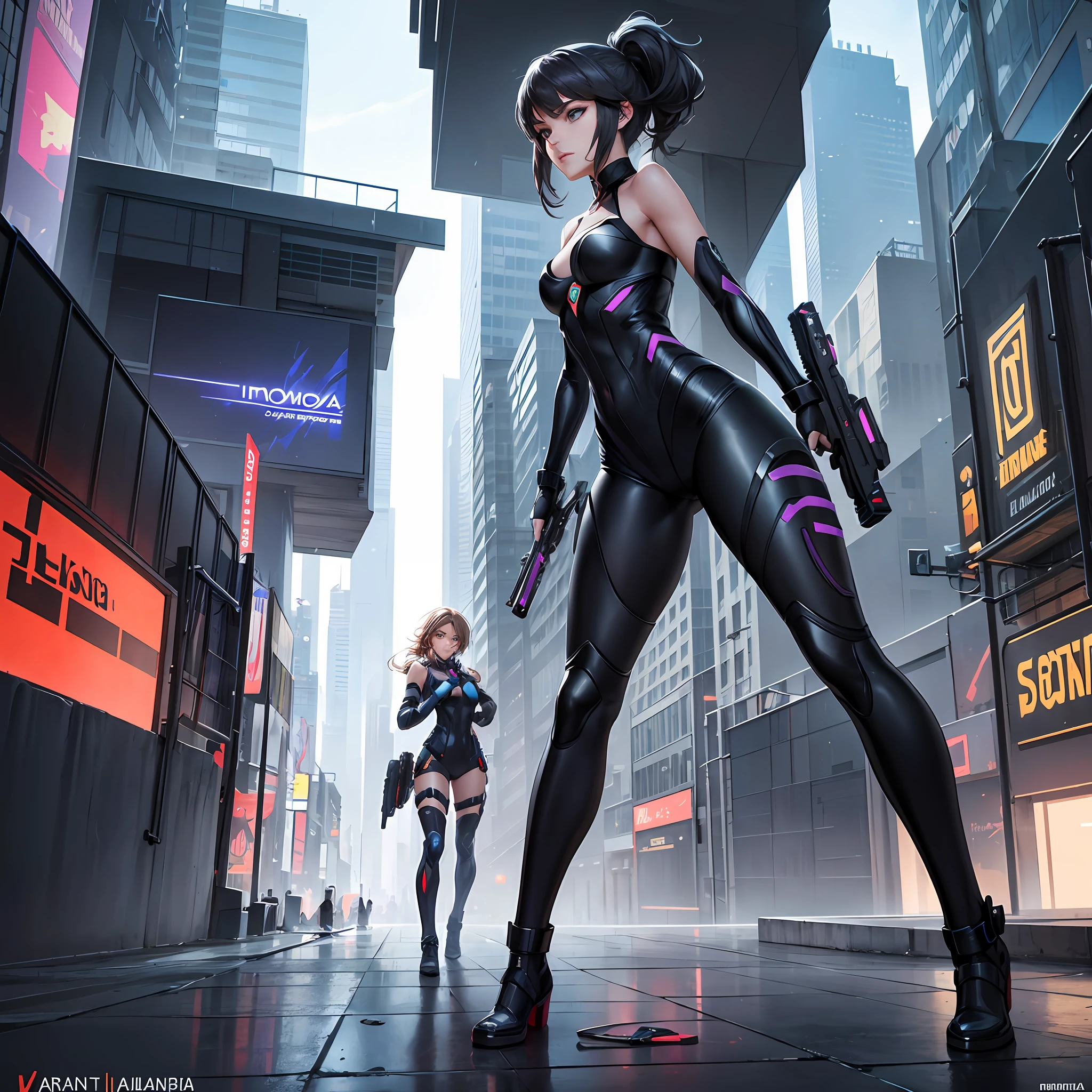 Immortalize Ella Balinska in a moment of action: create digital art inspired by an action movie, where Ella is the heroine in a futuristic urban setting, equipped with incredible gadgets and weapons, ready to save the world."