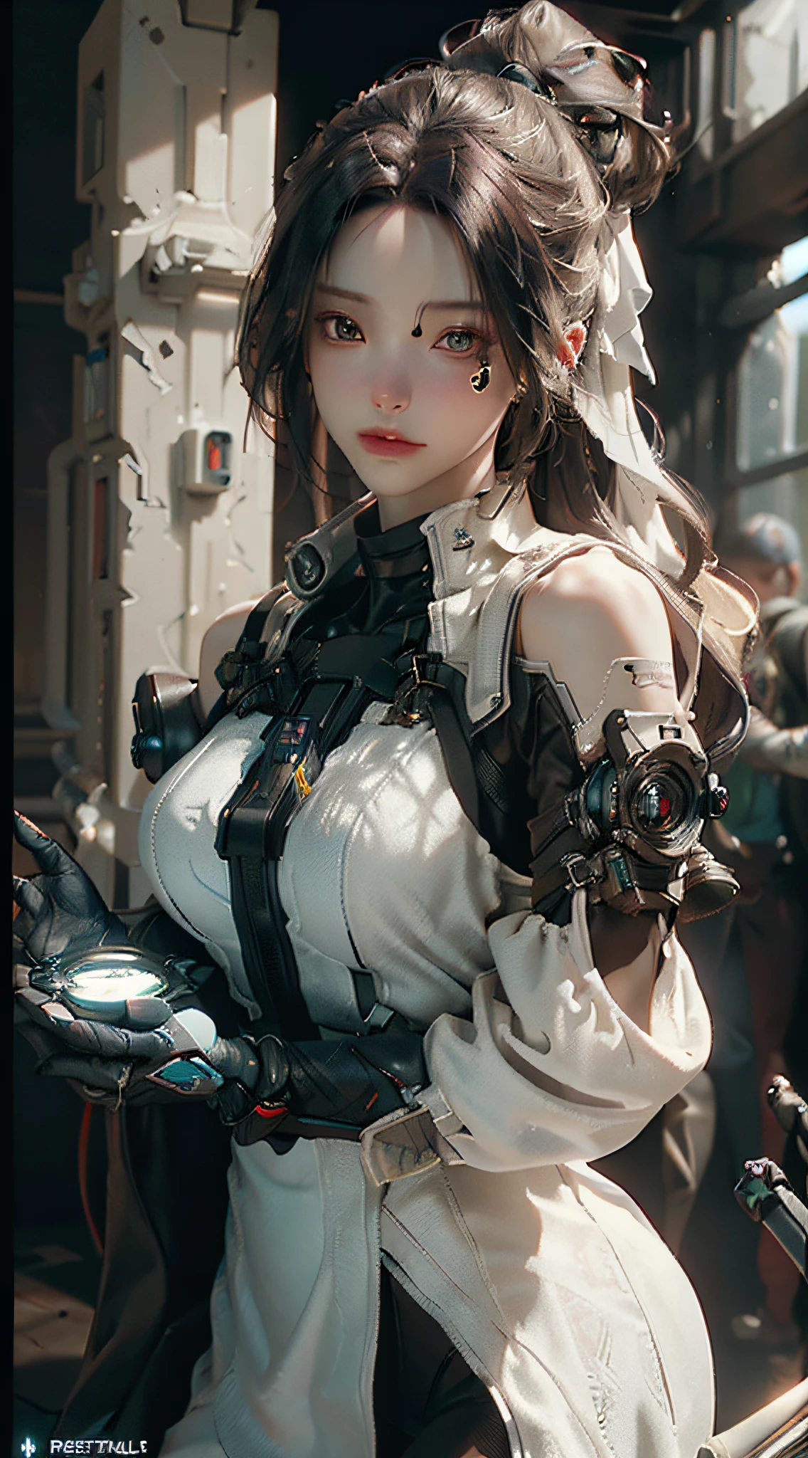 ((Best quality)), ((masterpiece)), (detailed:1.4), 3D, an image of a beautiful cyberpunk female,HDR (High Dynamic Range),Ray Tracing,NVIDIA RTX,Super-Resolution,Unreal 5,Subsurface scattering,PBR Texturing,Post-processing,Anisotropic Filtering,Depth-of-field,Maximum clarity and sharpness,Multi-layered textures,Albedo and Specular maps,Surface shading,Accurate simulation of light-material interaction,Perfect proportions,Octane Render,Two-tone lighting,Wide aperture,Low ISO,White balance,Rule of thirds,8K RAW,