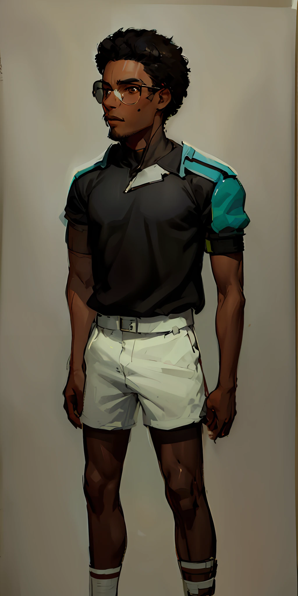 arafed man in a black shirt and white shorts with a pair of glasses, full body portrait of a short!, unrealistic character concept, realistic character concept, concept art of single boy, detailed full body concept art, clothing concept, fullbody portrait, full body character portrait, human male character art, detailed full body concept, character full body portrait, male character design