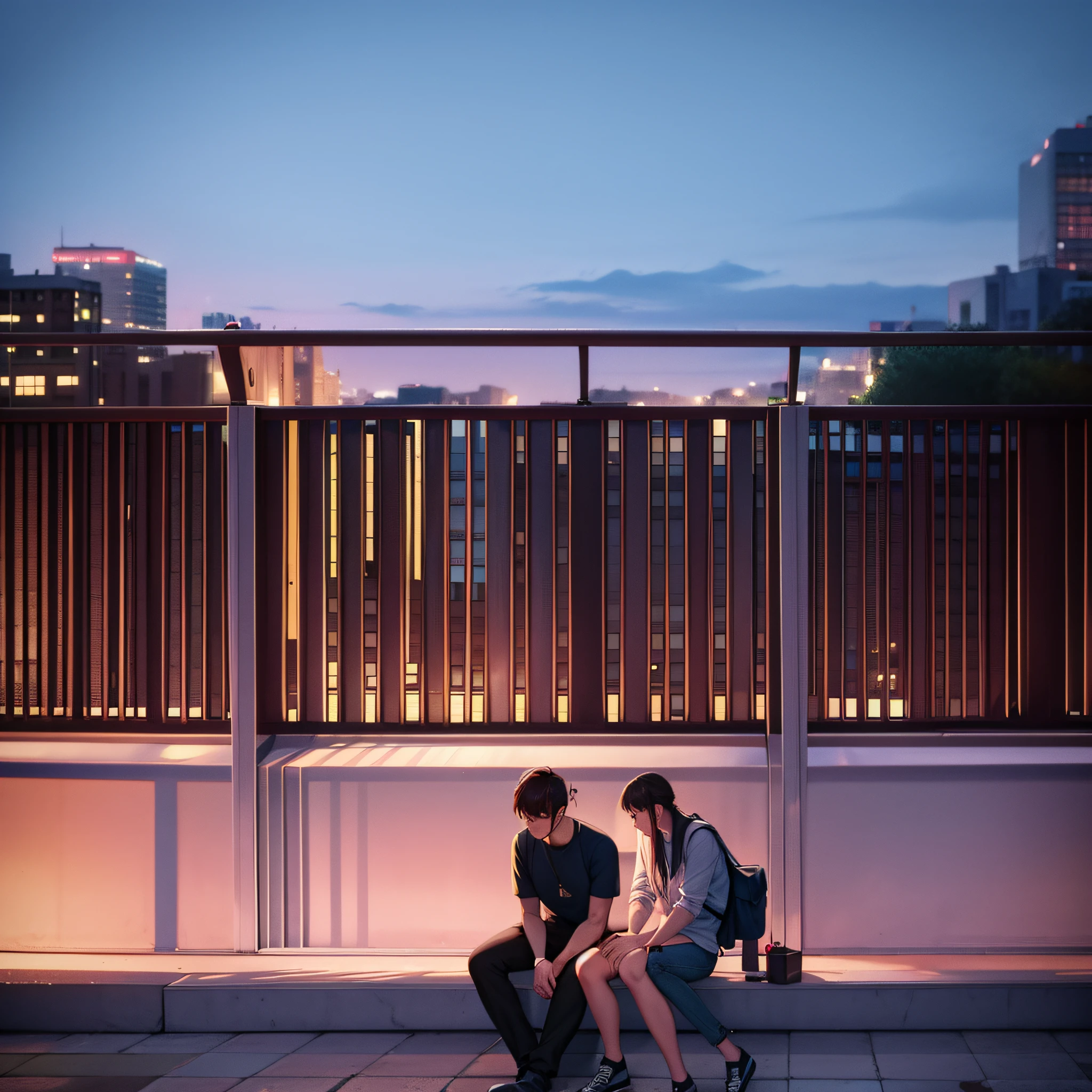 a man sitting on terrace wearing earphones and smoking and watching couples and getting sad, lonely, all couples in love , single man, hd