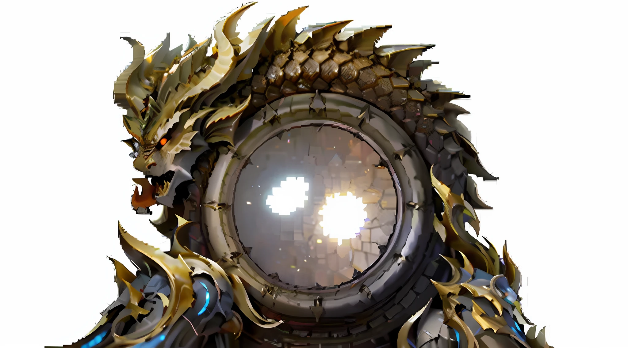 there is a clock with a dragon on it and a sun in the background, cyborg dragon portrait, dragon ancient full plate armor, loong, immense detail, robot mecha female dragon head, jormungandr, on an epic intricate oroboros, sharp cyborg dragon head, ornate supreme demon overlord, detailed maw, moon ryas, ultra-high detail --auto --s2