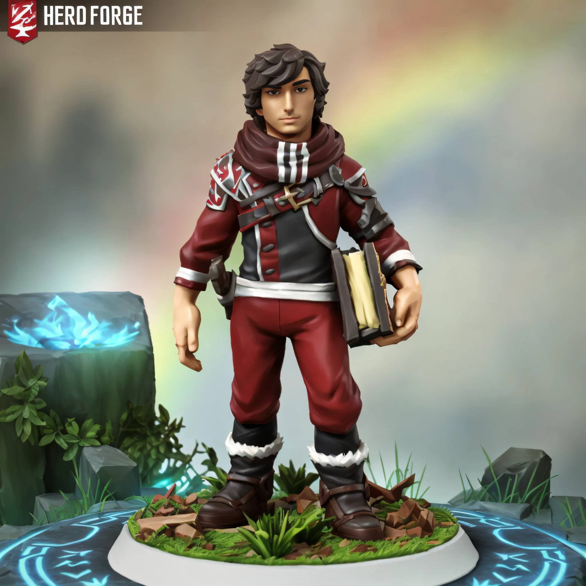 arafed figure of a man in a red outfit holding a book, heroic figure, heroic proportions figure, hero from dota 2, hero pose, stylized stl fantasy miniature, hero character art, starfinder character, ( highly detailed figure ), hero prop, highly detailed character, heroic pose, hero character, male artificer, male elf ranger