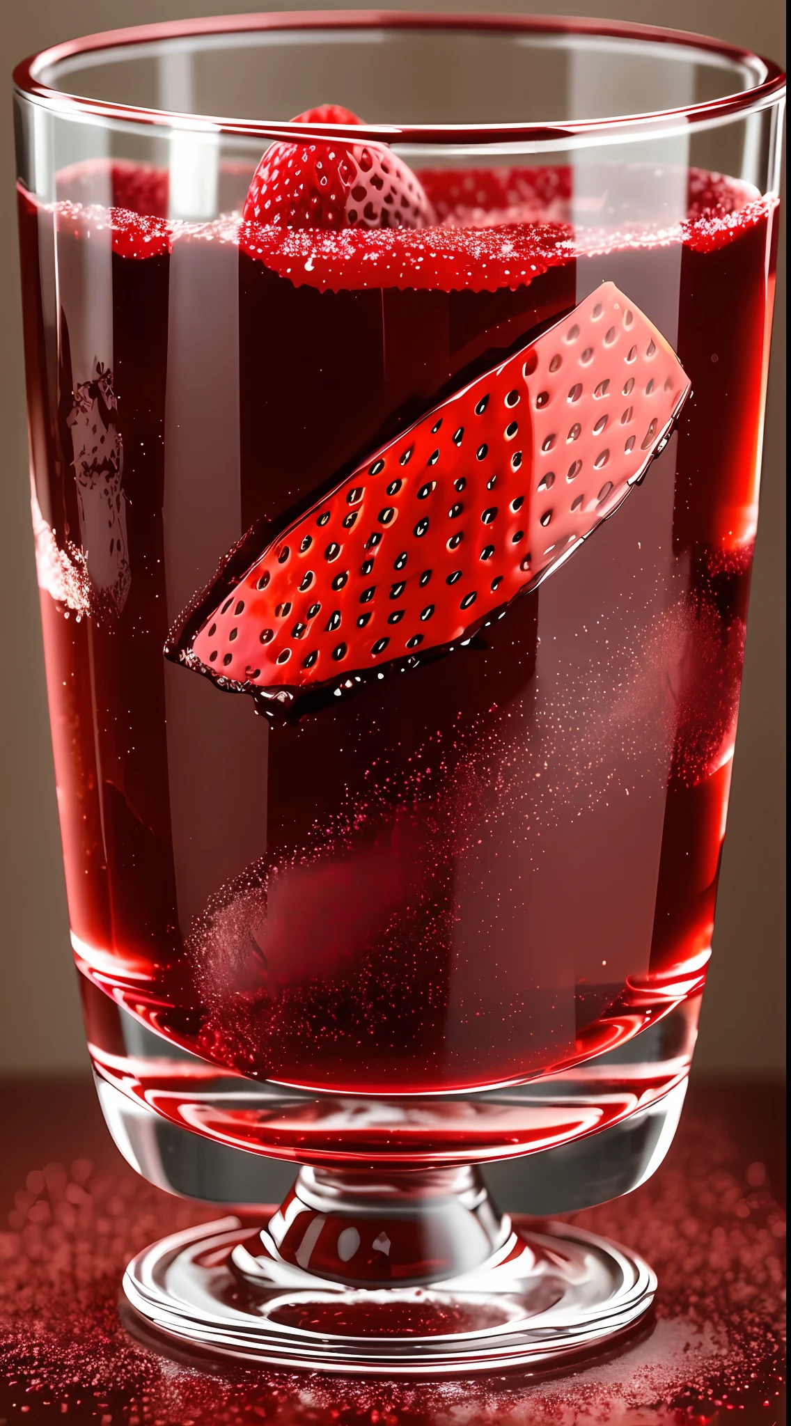 Otography of the product of a strawberry falling into a glass of chocolatey, splashed, intricate, epic --auto --s2