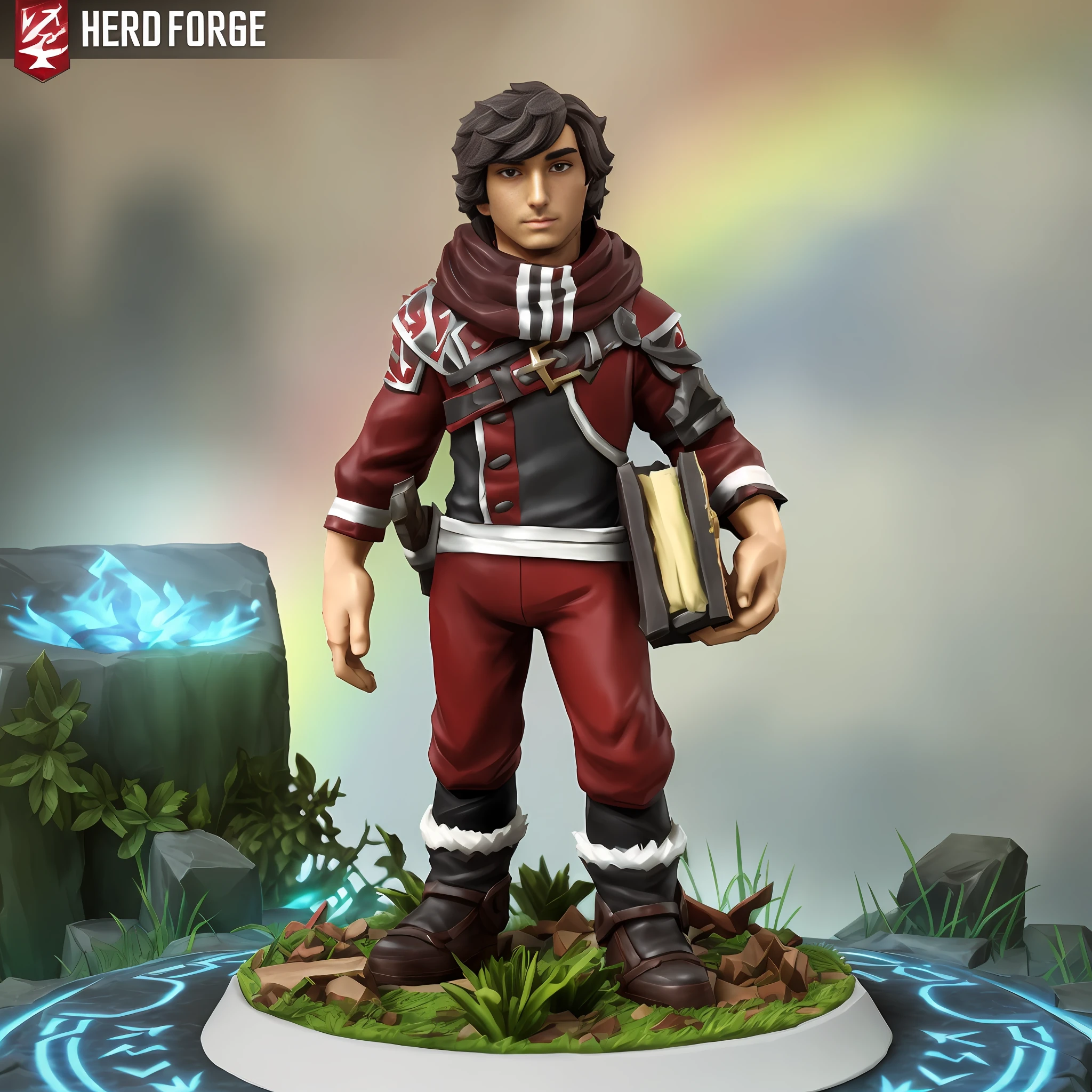 arafed figure of a man in a red outfit holding a book, heroic figure, heroic proportions figure, hero from dota 2, hero pose, stylized stl fantasy miniature, hero character art, starfinder character, ( highly detailed figure ), hero prop, highly detailed character, heroic pose, hero character, male artificer, male elf ranger