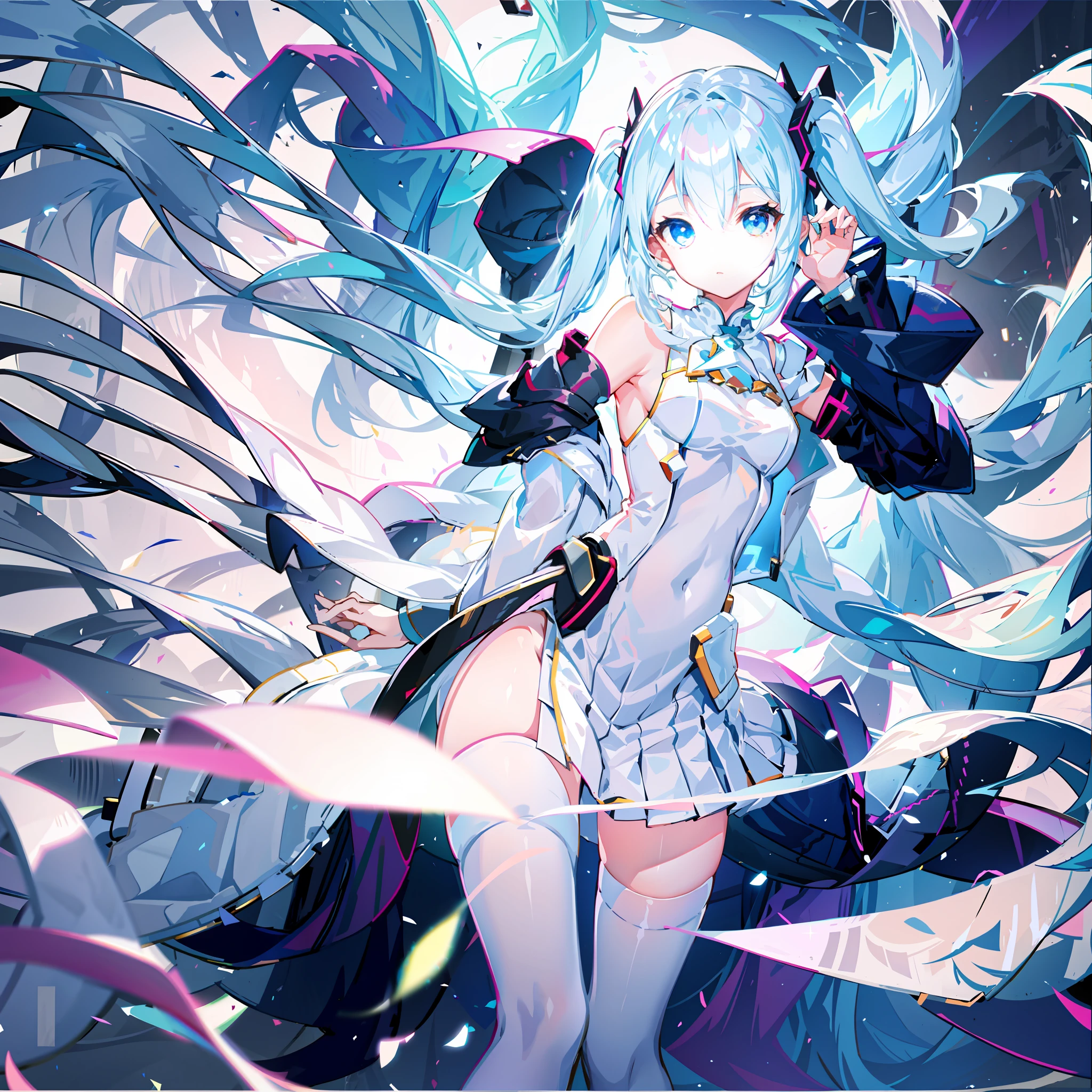 White dress, 1 girl, white dress, white hair, white heel, white stockings, white clothes, white sleeves, white top, white coat, white underwear,
