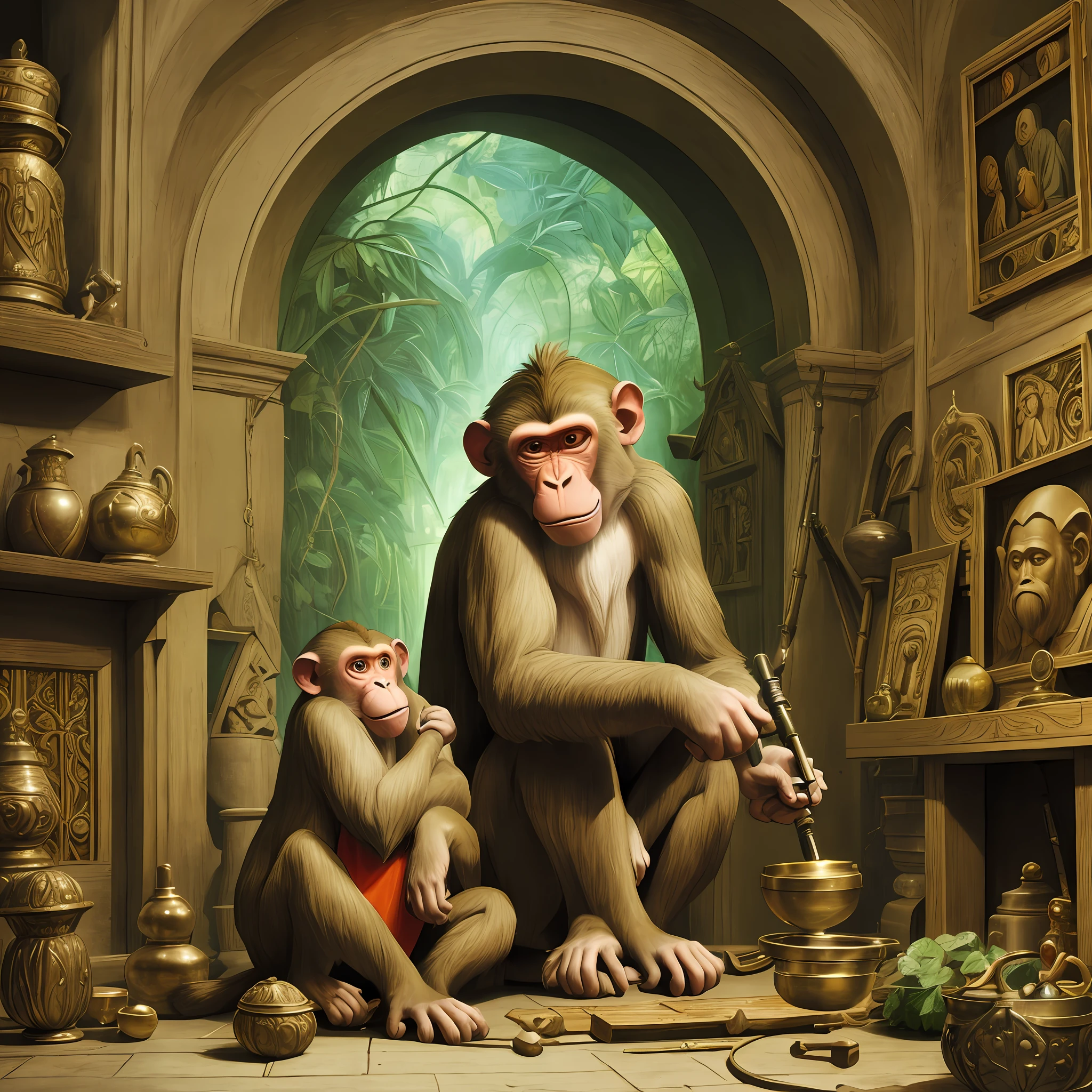monkey, by Hieronymus Bosch, Relief-Carving, Dramatic, Camcorder Effect, Technicolor, Lumen Global Illumination --auto --s2