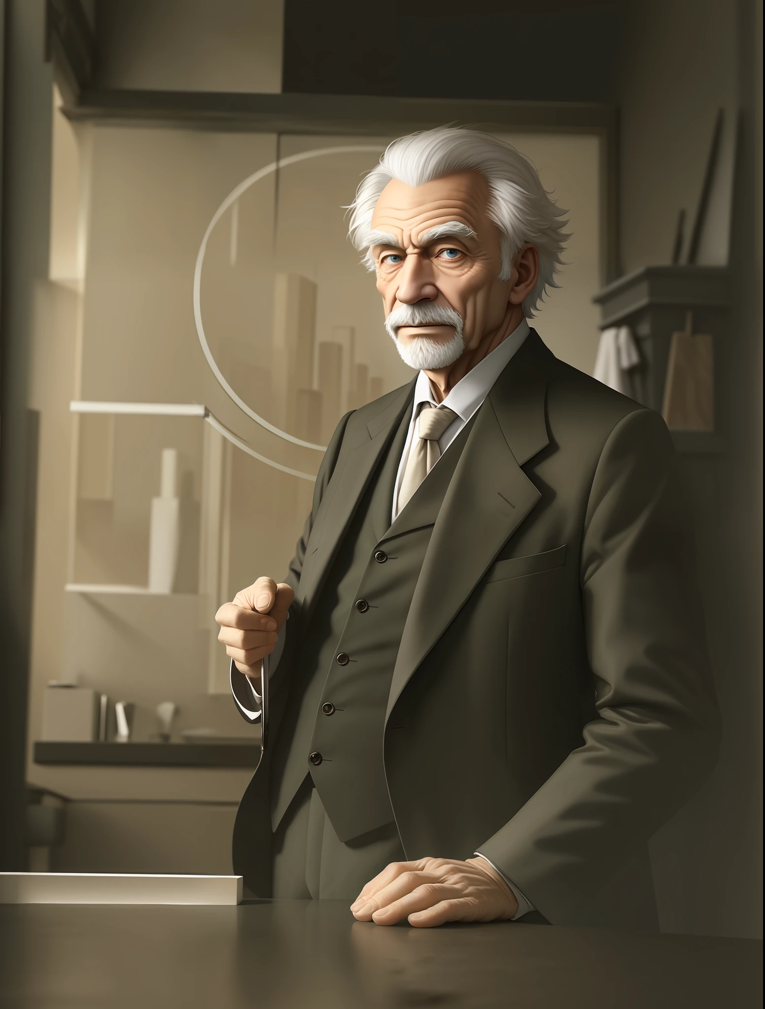 masterpiece, balance, short old man, white hair, mature male, eye focus, ((best quality)), storage, male_focus, (((masterpiece))), sharp focus, ((soil))