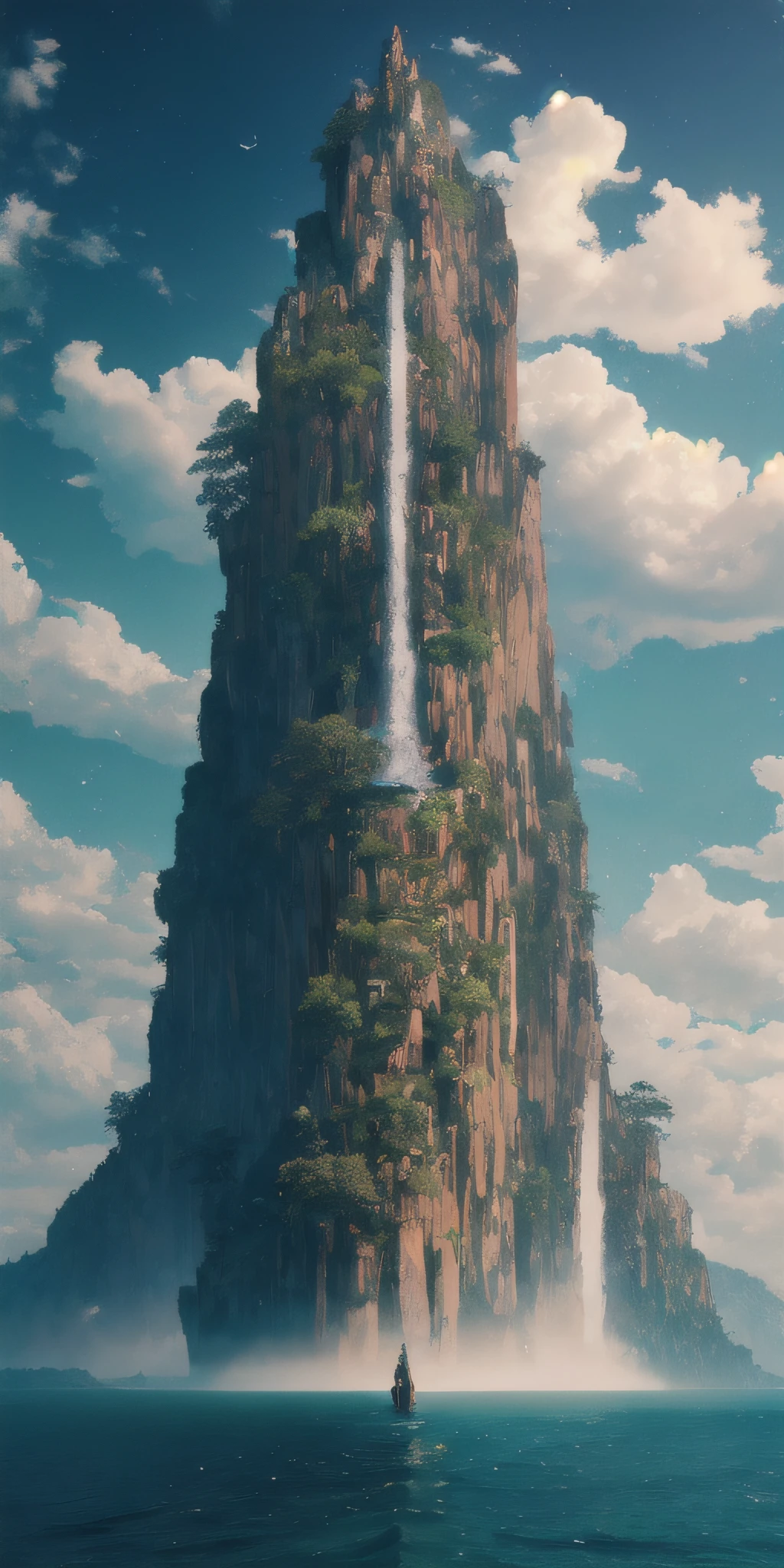 masterpiece, best quality, high quality, extremely detailed CG unity 8k wallpaper, scenery, outdoors, sky, cloud, day, no humans, mountain, landscape, water, tree, blue sky, waterfall, cliff, nature, lake, river, cloudy sky,award winning photography, Bokeh, Depth of Field, HDR, bloom, Chromatic Aberration ,Photorealistic,extremely detailed, trending on artstation, trending on CGsociety, Intricate, High Detail, dramatic, art by midjourney