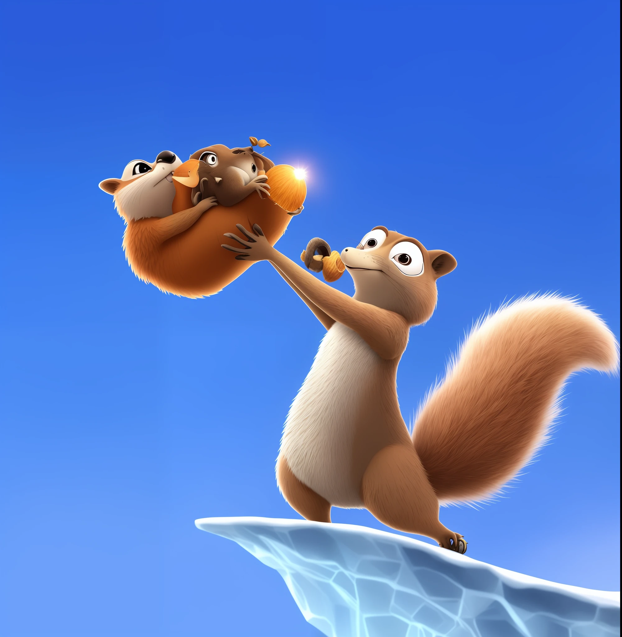 araffe and squirrel holding an acorn on a cliff, ice age, animated movie still, animated movie scene, animated movie, animated film, children's animated films, animated movie shot, 3 d animated movie, animation film, hd art, sid, hd wallpaper, wallpaper - 1 0 2 4, animated film still, squirrels