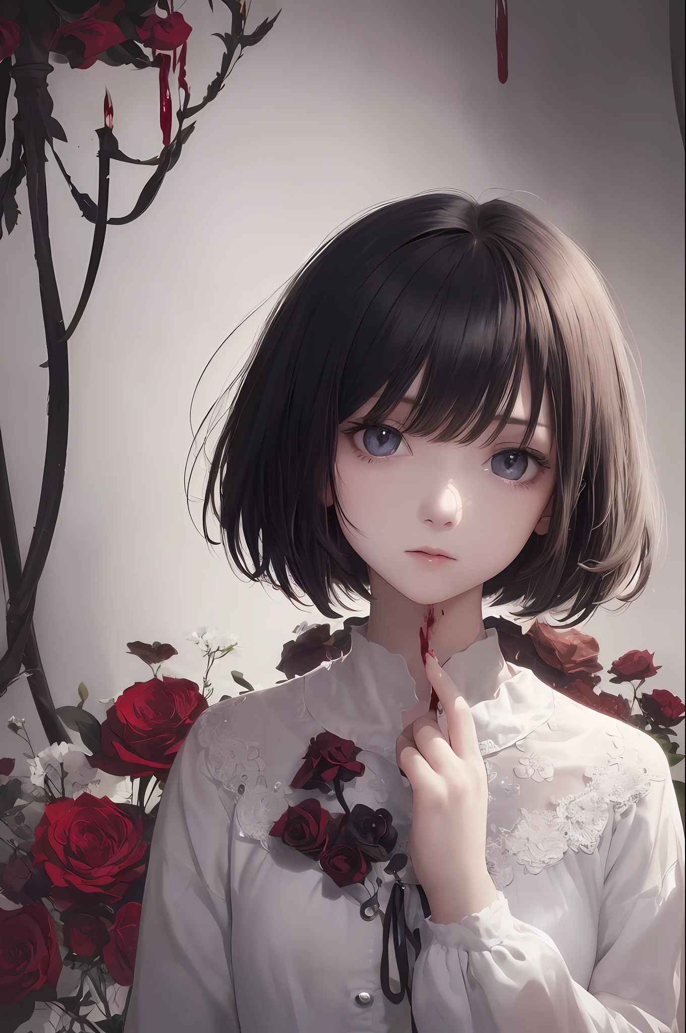 23
(very delicate and beautiful), (very delicate and beautiful), (hands lethargic) (rough clothes), (hate), (dynamic angle, portrait), (black hair), (beautiful eyes), walking, white skin, depth of field, , short cut, (cold eyes), (expressionless), (one), cute girl, (blood) (dark room)