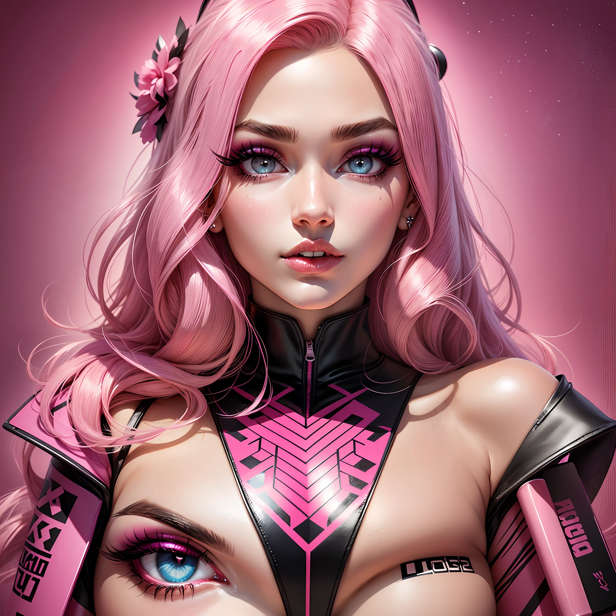 Logo, lashes design, makeup, makeup tools, ultra realistic, pink colors, pink color palette, beautiful eyes with large eyelashes, eyelash extension, makeup --auto --s2