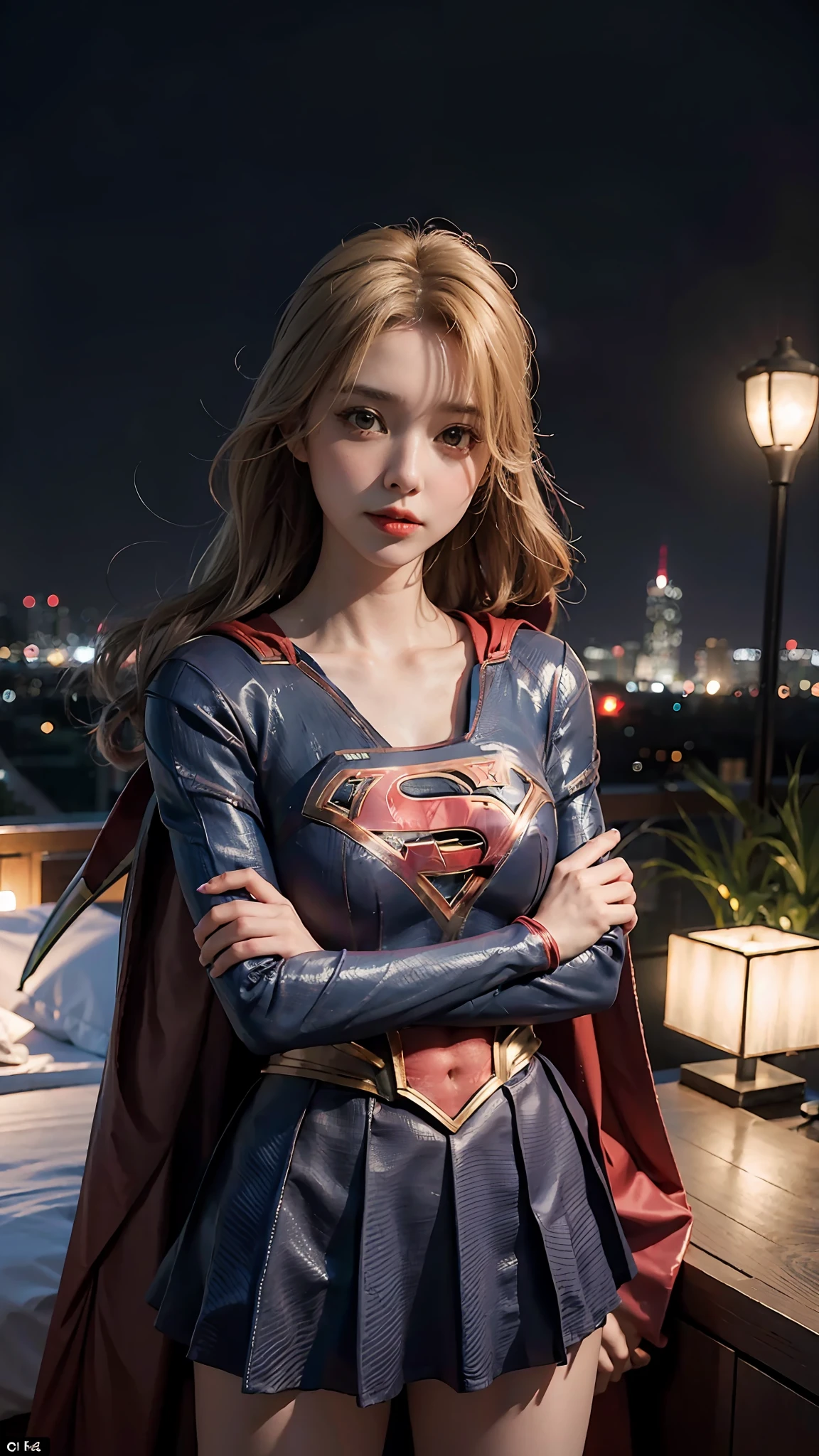 woman posing for a photo,(using supergirl_cosplay_outfit:1.3),mini_skirt,
good hand, 4k, high-res, masterpiece, best quality, head: 1.3, ((Hasselblad photo)), finely detailed skin, sharp focus, (cinematic lighting), collarbone, night, soft lighting, dynamic angle, [:(detailed face: 1.2): 0.2],(((5 star hotel))), outside,