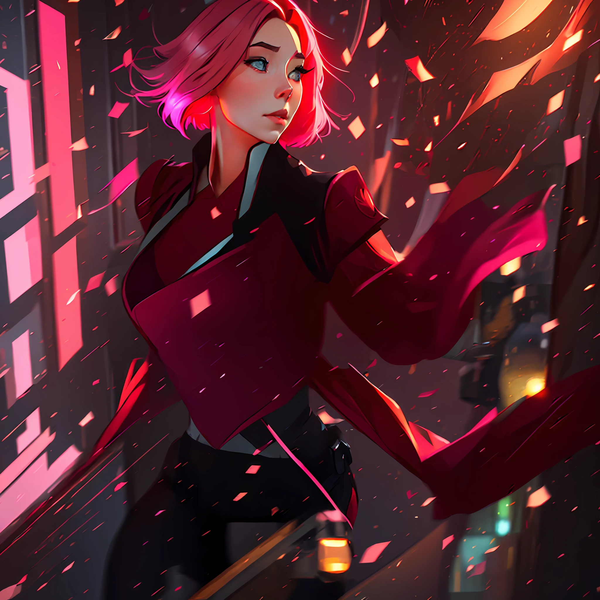 beautiful woman, seductive, ((forehead the show)) student, going to school, attractive, sexy eyes, red dress, forehead to show, queen, pink hair, delicate, young, short hair, full body, from League of Legends, trend at Artstation, by Rhods, Andreas Rocha, Rossdraws, Makoto Shinkai, Laurie Greasley, Lois Van Baarle, Ilya Kuvshinov and Greg Rutkowski --auto --s2