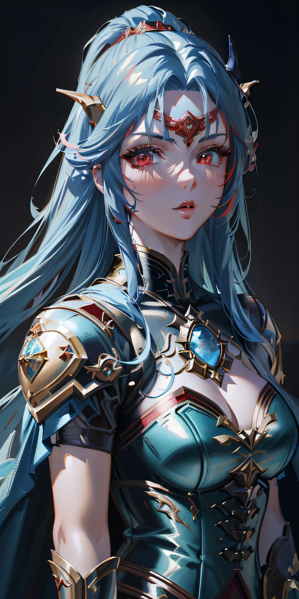 Close-up of a woman with red hair and armor, beautiful character painting, stunning character art, epic exquisite character art, 2. 5 D CGI Anime Fantasy Art Artwork, Dragon Statue Knight of Zodiac Girl, Cheng Wei Pan on ArtStation, Super Detailed Fantasy Characters, Best Art in Fan Art, Fantasy Concept Art Portrait, Yang J, Fan Qi, Detailed Digital Anime Art