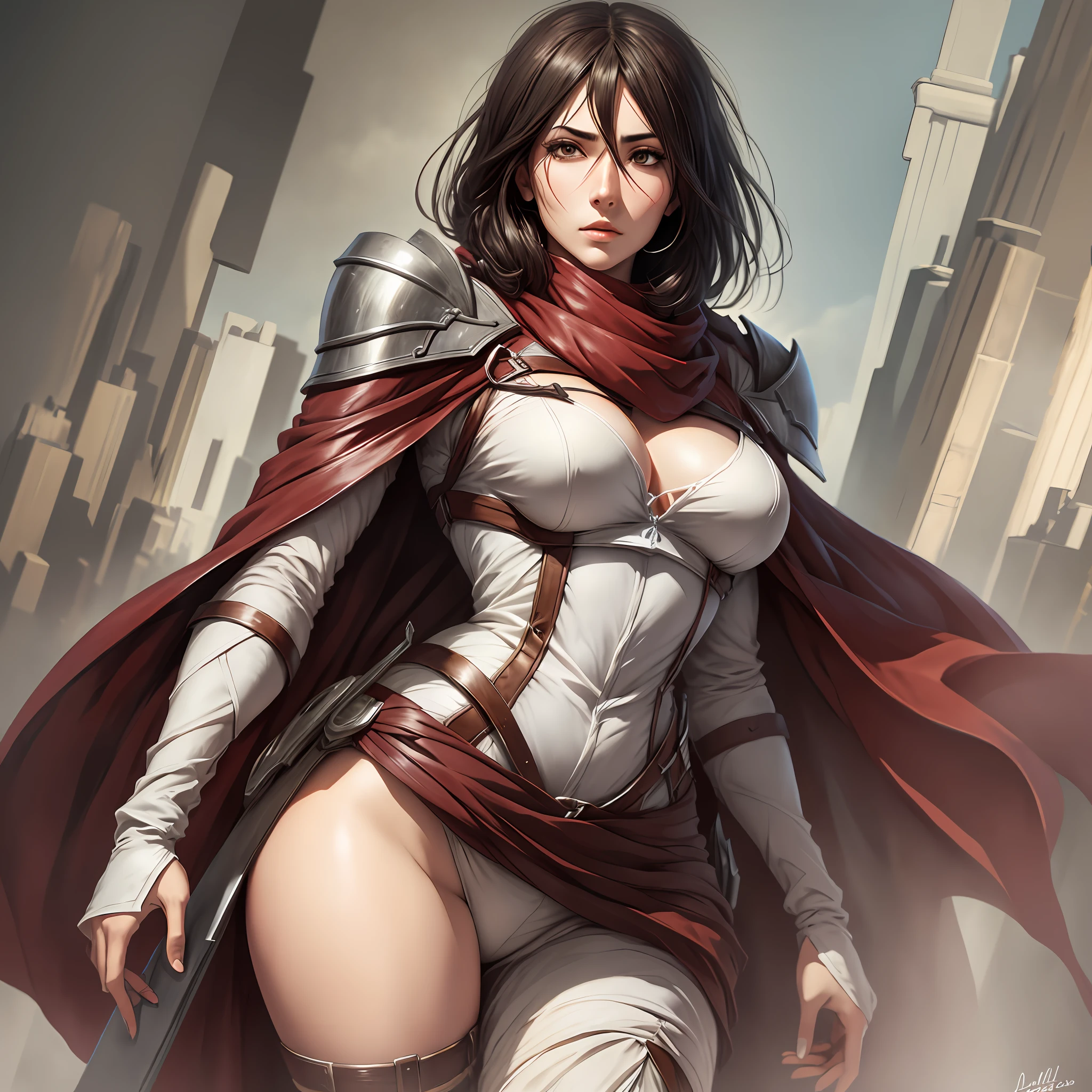 Mikasa: Beautiful and tall woman, super realistic and well detailed