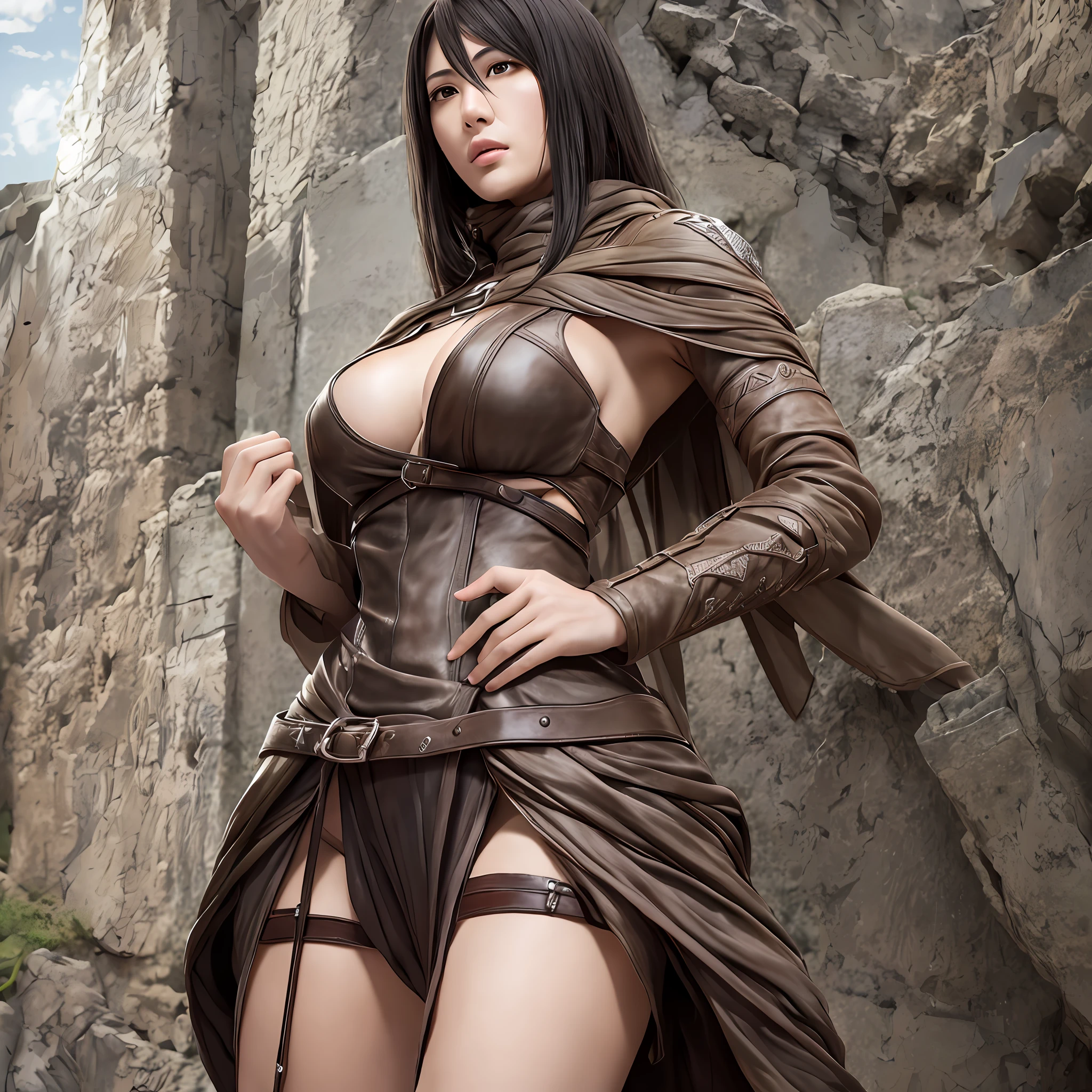 Mikasa: Beautiful and tall woman, super realistic and well detailed