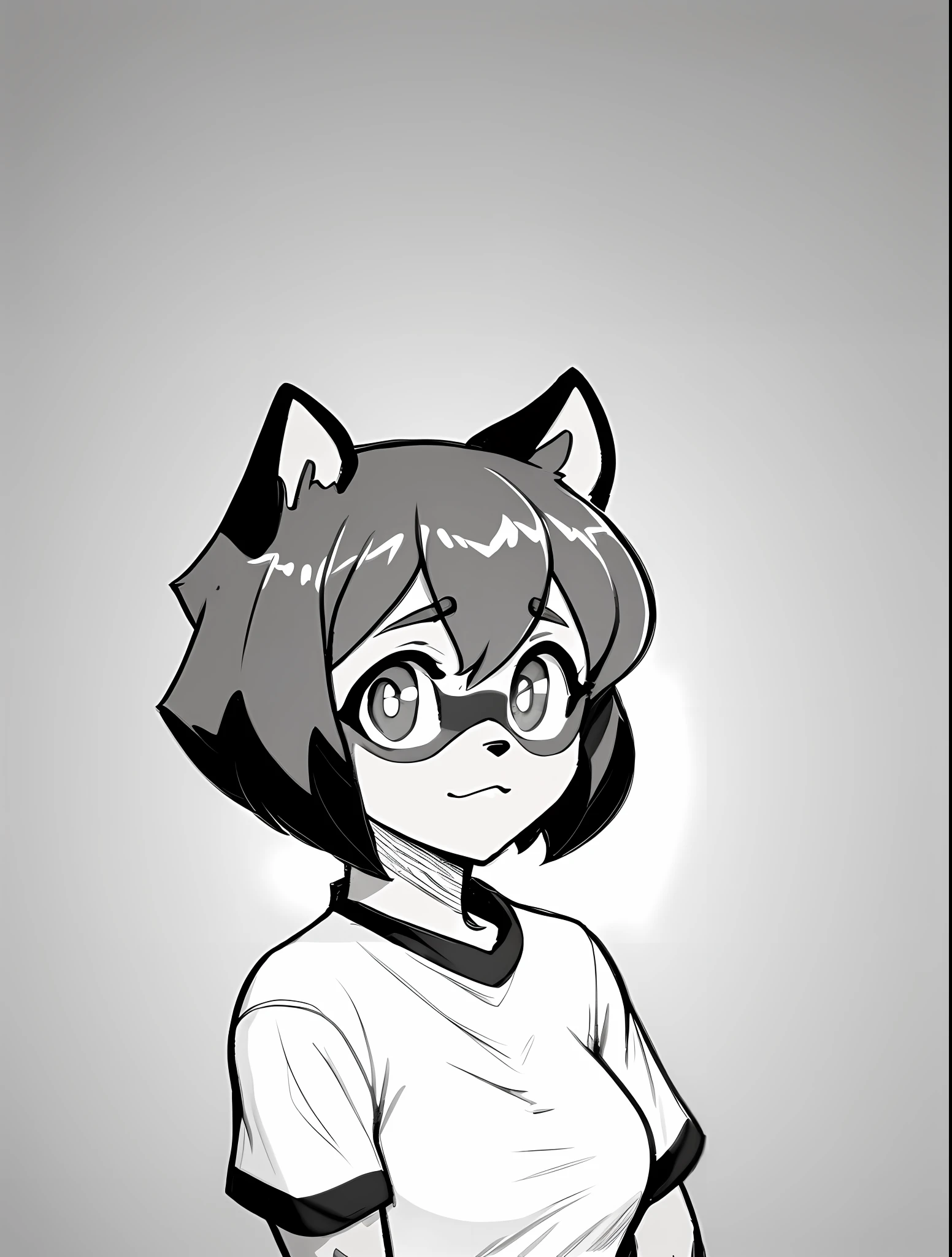 black and white sketch of Michiru Kagemori, anthro, she's your huge mom is much taller than you and is holding you the viewer