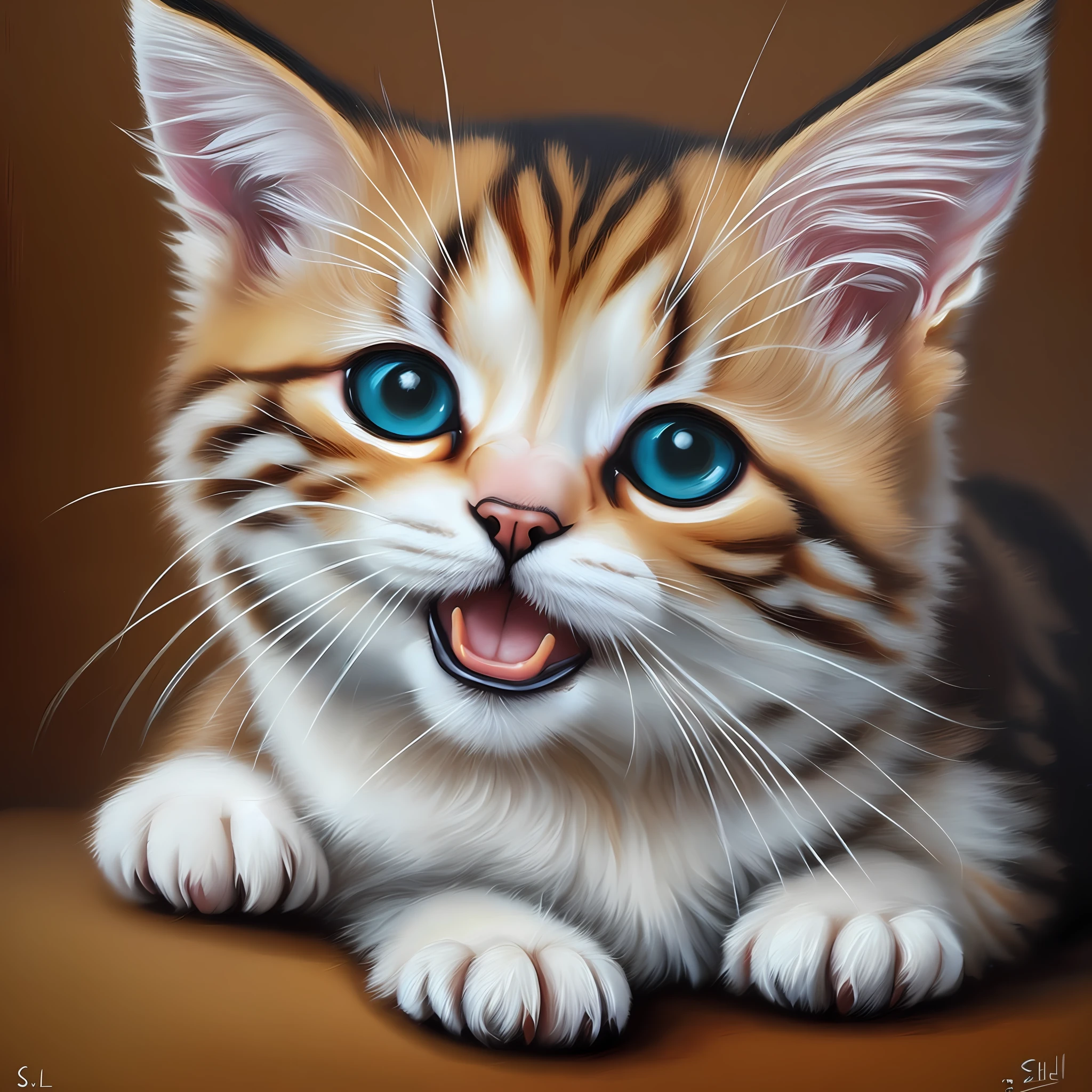 Laughing kitten, somewhat realistic, with a touch of oil painting --auto --s2